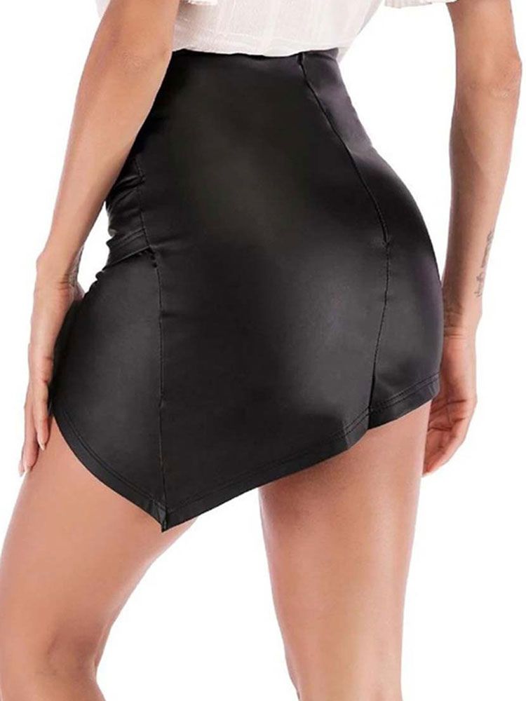 Wrap Skirt Irregular PU Leather Sexy Bottoms In - milanoo.com - Modalova