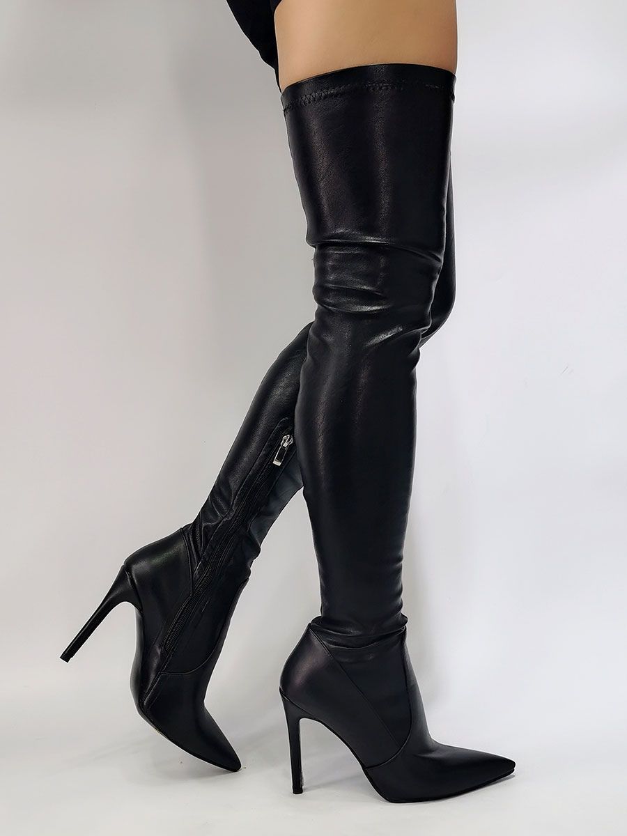 Black Thigh High Boots Sexy Pointed Toe Over The Knee Boots - milanoo.com - Modalova