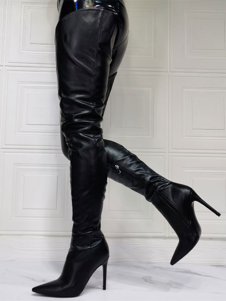 Women Over The Knee Boots Plus Size Stiletto Heel PU Leather Thigh High Boots - milanoo.com - Modalova