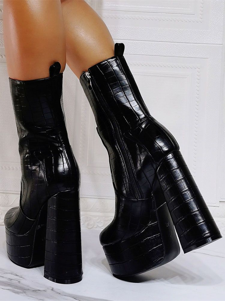 Women Booties Round Toe Chunky Heel Platform Ankle Boots - milanoo.com - Modalova