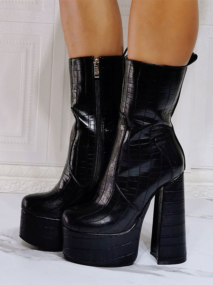 Women Booties Round Toe Chunky Heel Platform Ankle Boots - milanoo.com - Modalova
