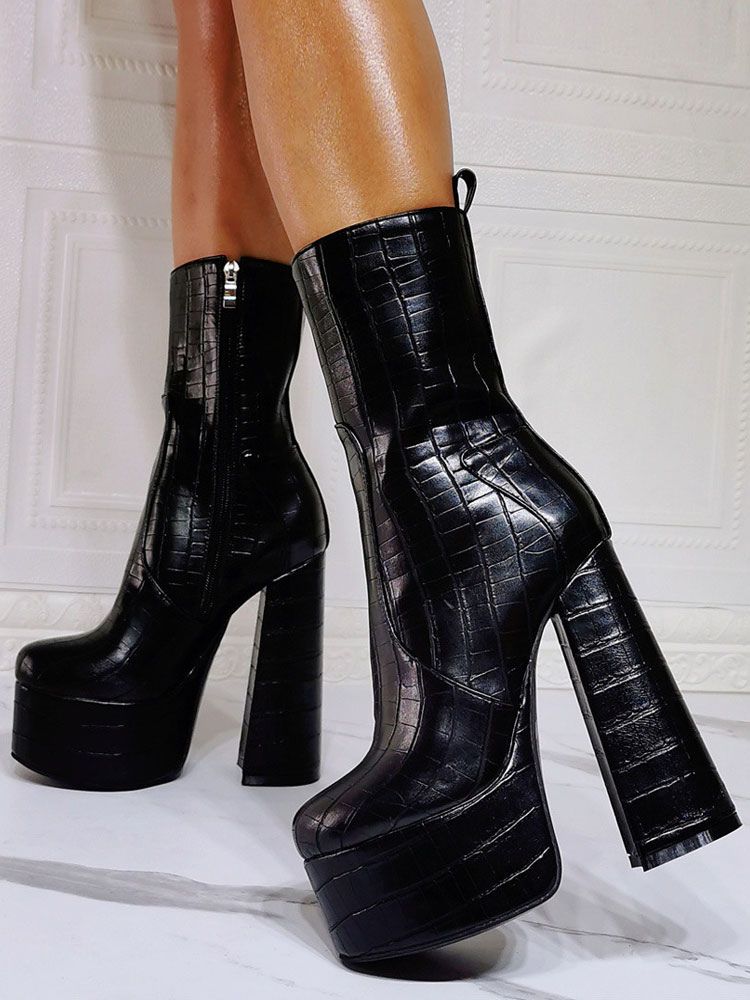 Women Booties Round Toe Chunky Heel Platform Ankle Boots - milanoo.com - Modalova