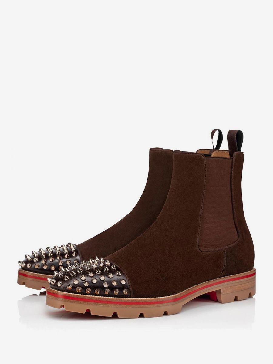 Men Chelsea Spike Boots Suede Leather Round Toe Chunky Lug Soles Elasticated Gussets Pull Tabs Slip On Ankle Boots - milanoo.com - Modalova