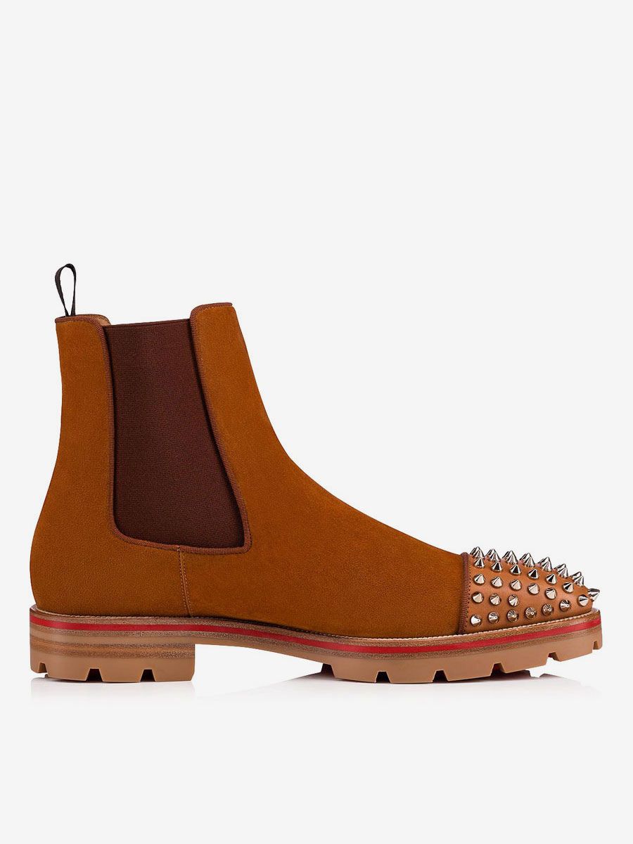 Men Chelsea Spike Boots Suede Leather Round Toe Chunky Lug Soles Elasticated Gussets Pull Tabs Slip On Ankle Boots - milanoo.com - Modalova