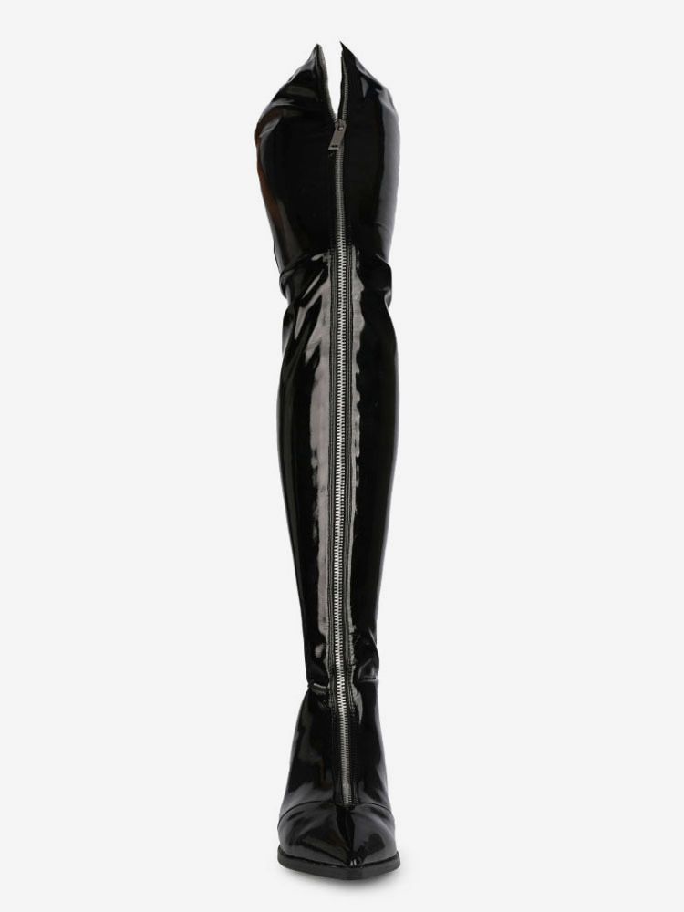Over The Knee Boots Pointed Toe Bright Leather Front Zip Up Winter Boots Women Thigh High Boots - milanoo.com - Modalova