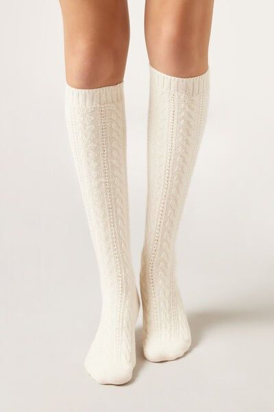 Long Cable-Knit Cashmere Socks Woman Size TU - Calzedonia - Modalova