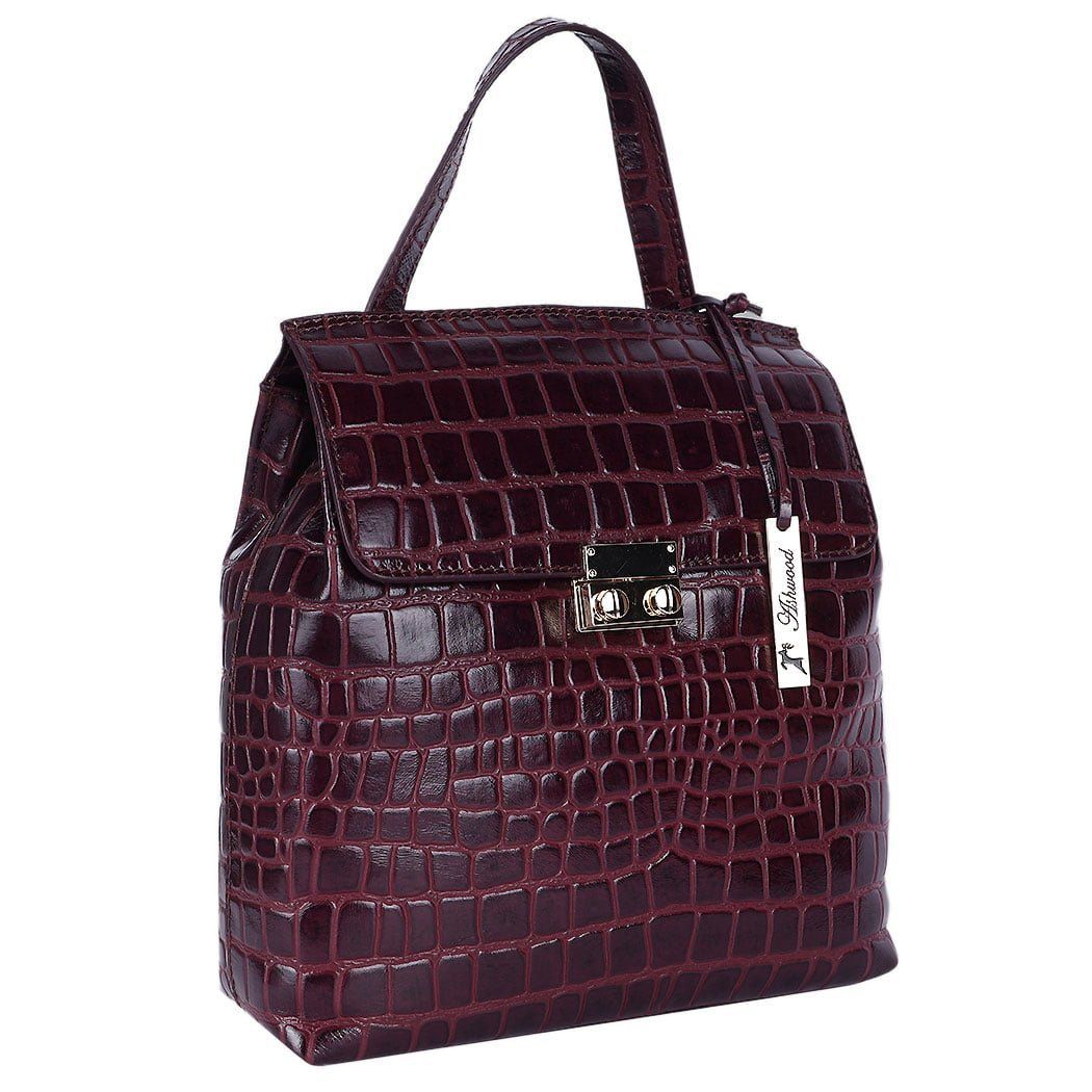 Ashwood Crocodile Print Leather Backpack: C-51 Bordeaux NA - Ashwood Handbags - Modalova
