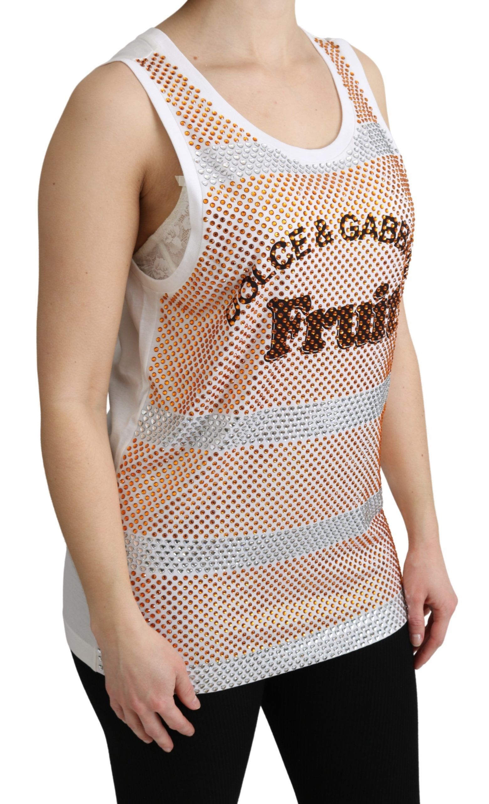 Orange Crystal Sleeveless Tank Cotton Women's Top - Dolce & Gabbana - Modalova