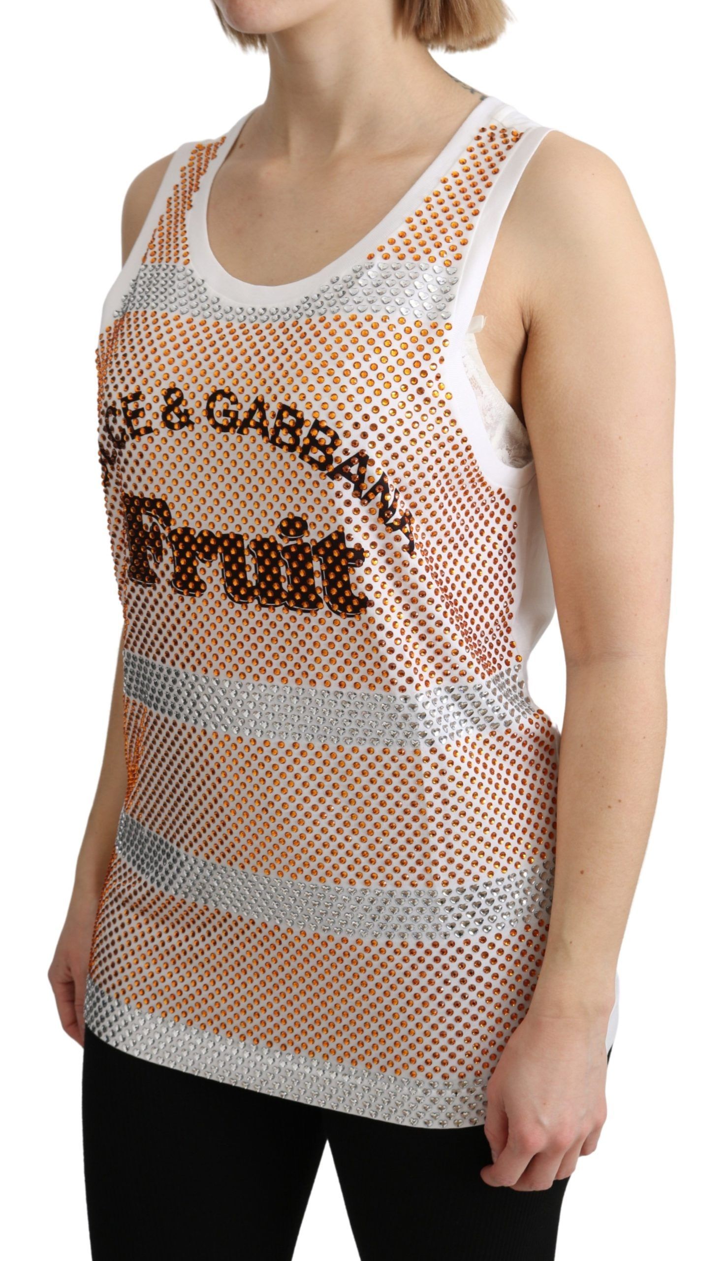 Orange Crystal Sleeveless Tank Cotton Women's Top - Dolce & Gabbana - Modalova
