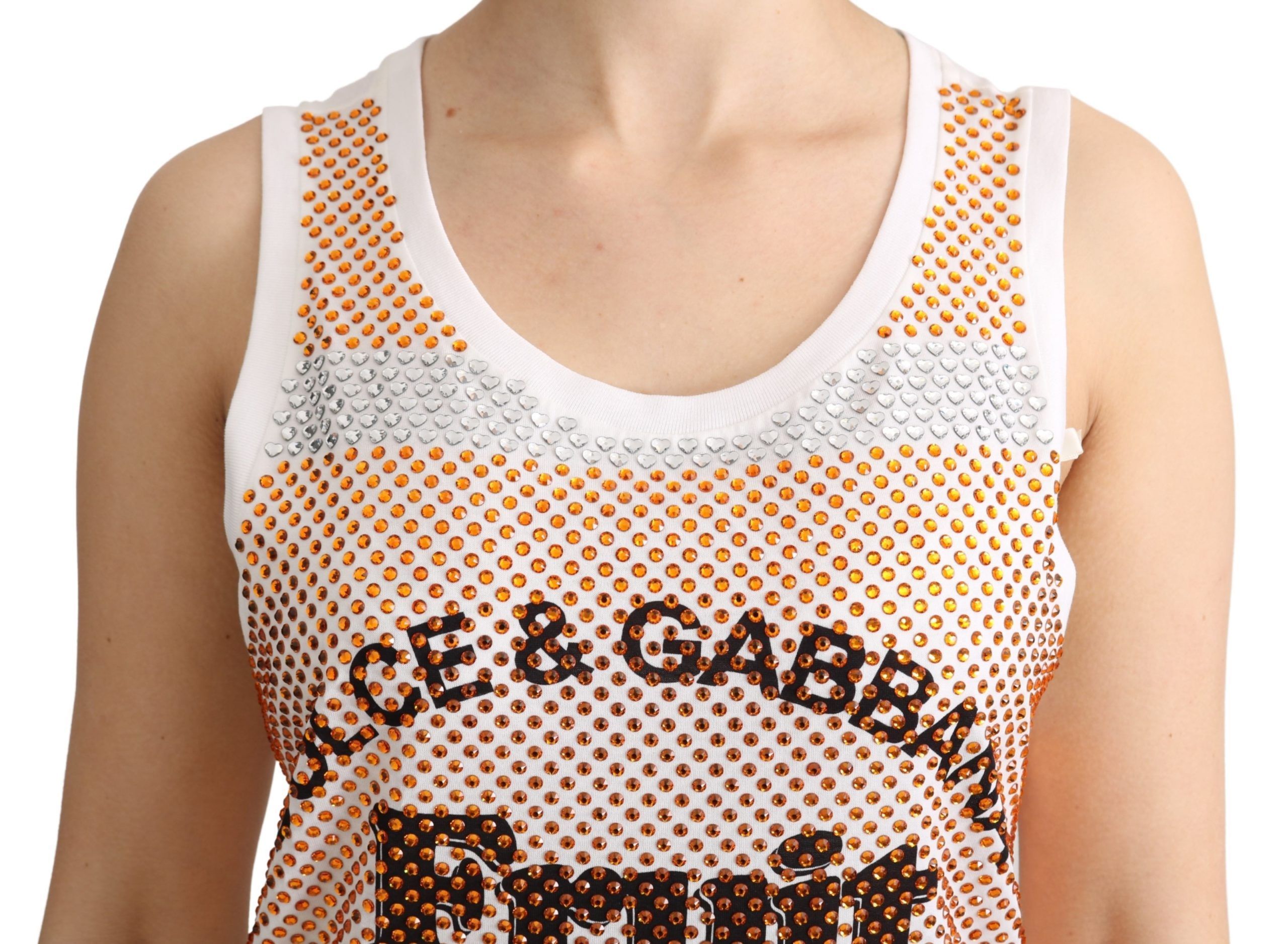 Orange Crystal Sleeveless Tank Cotton Women's Top - Dolce & Gabbana - Modalova