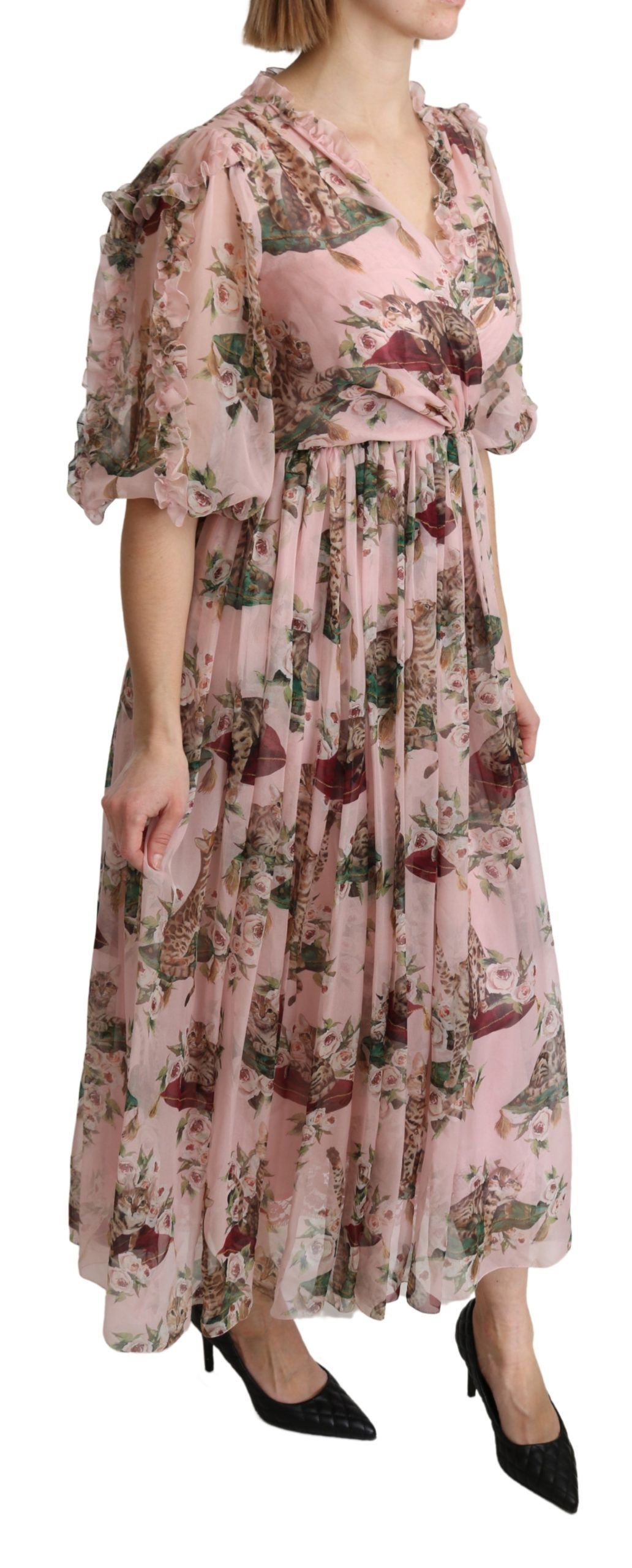 Bengal Cat Print A-line Maxi Silk Women's Dress - Dolce & Gabbana - Modalova