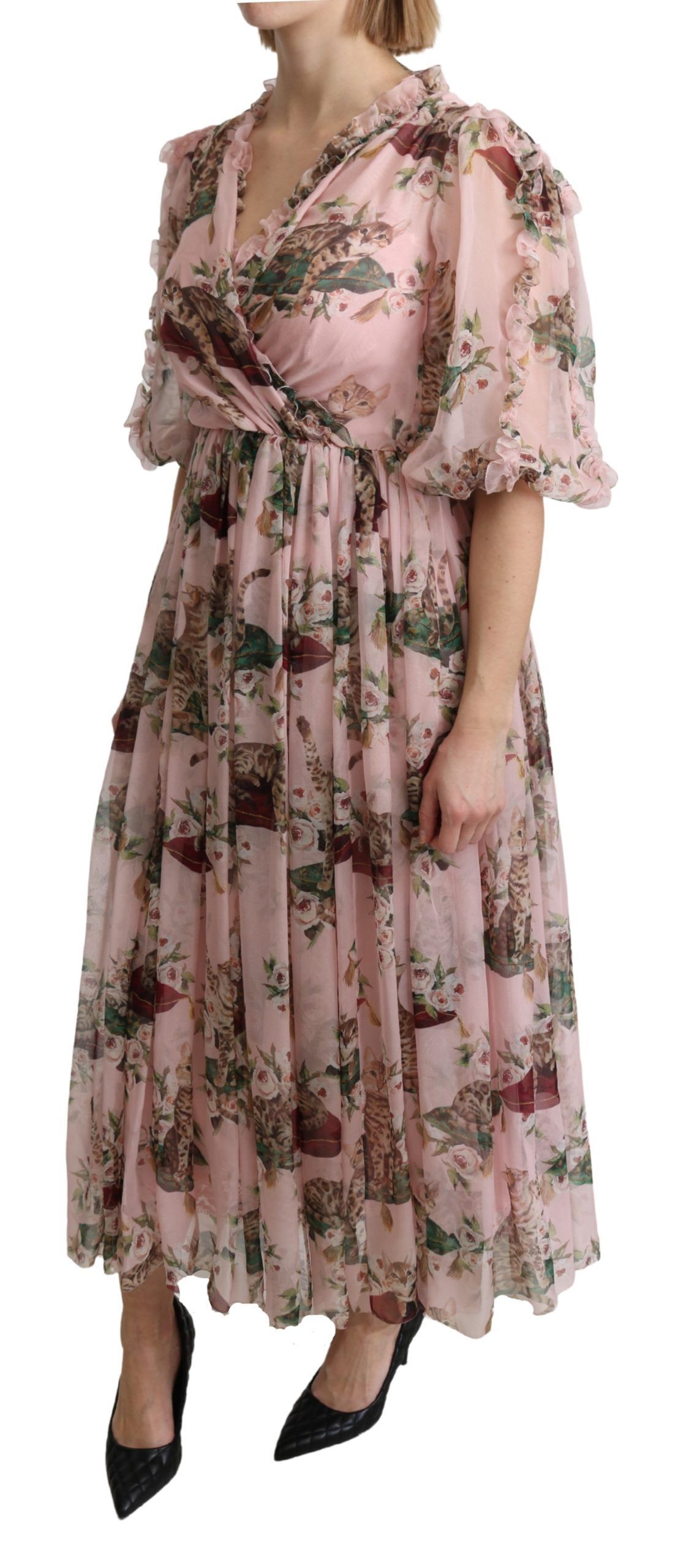 Bengal Cat Print A-line Maxi Silk Women's Dress - Dolce & Gabbana - Modalova