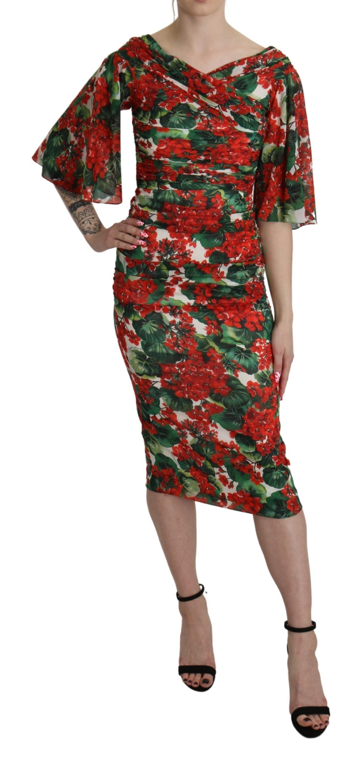 Red Floral Sheath Midi Silk Stretch Women's Dress - Dolce & Gabbana - Modalova
