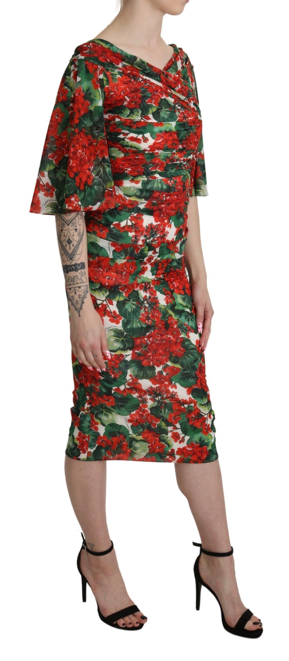 Red Floral Sheath Midi Silk Stretch Women's Dress - Dolce & Gabbana - Modalova