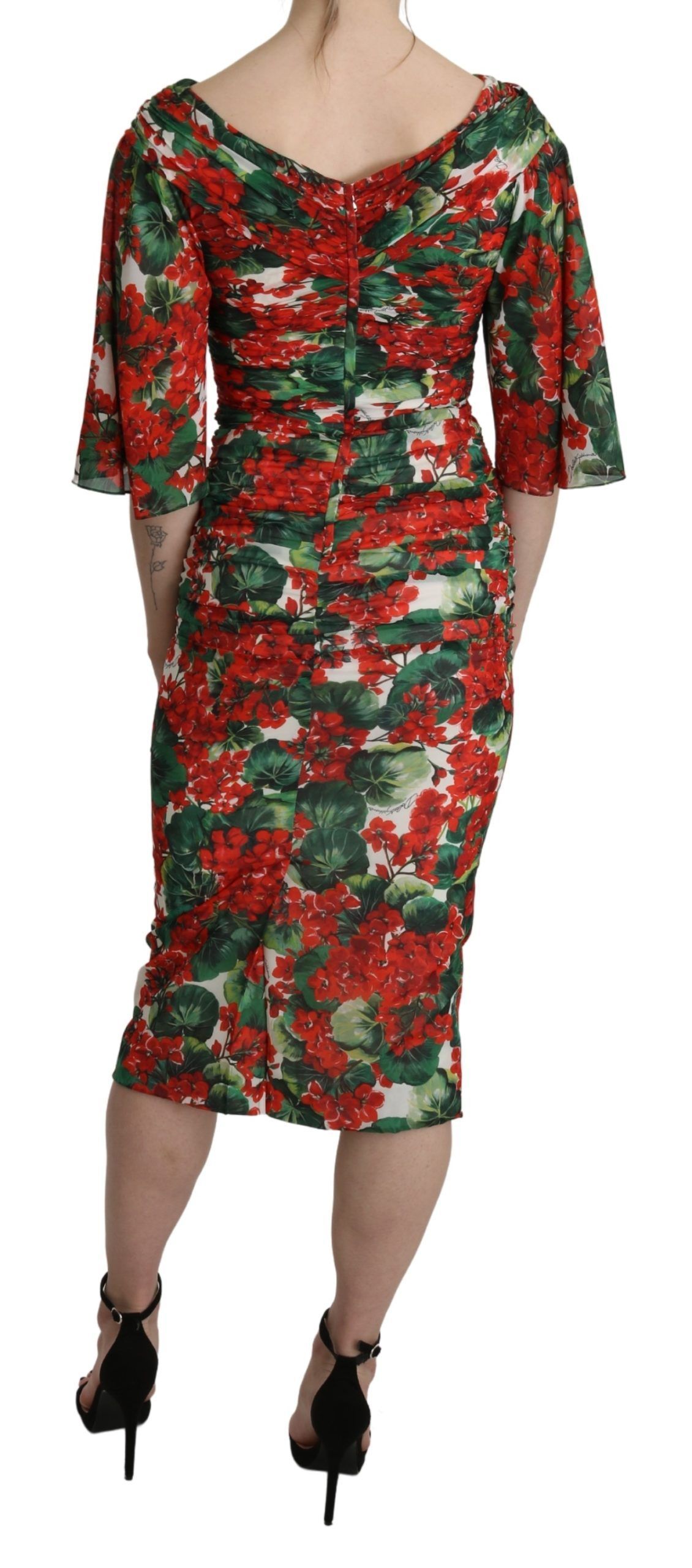 Red Floral Sheath Midi Silk Stretch Women's Dress - Dolce & Gabbana - Modalova