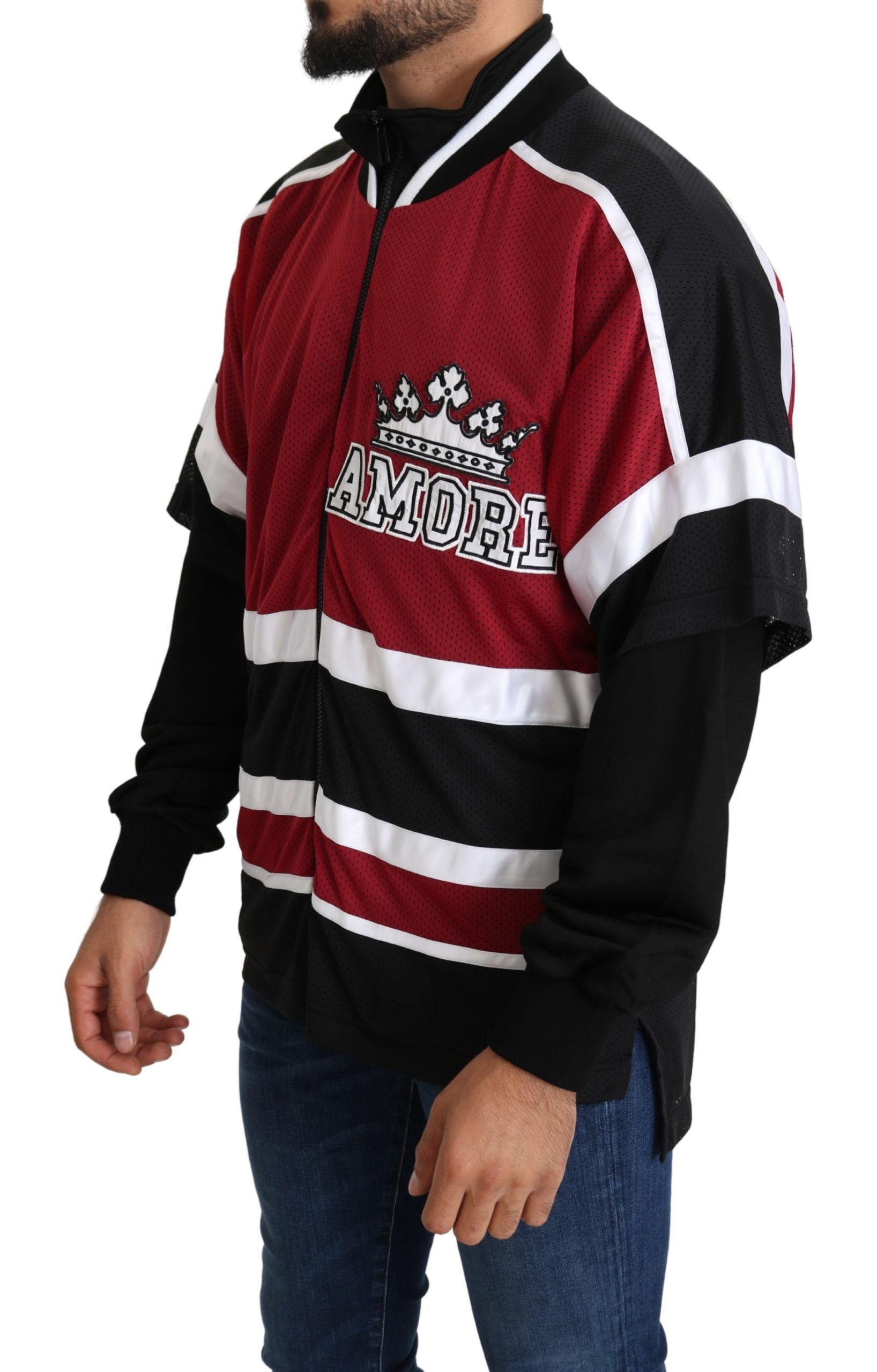 Red Black AMORE Sport Full Zipper Men's Sweater - Dolce & Gabbana - Modalova