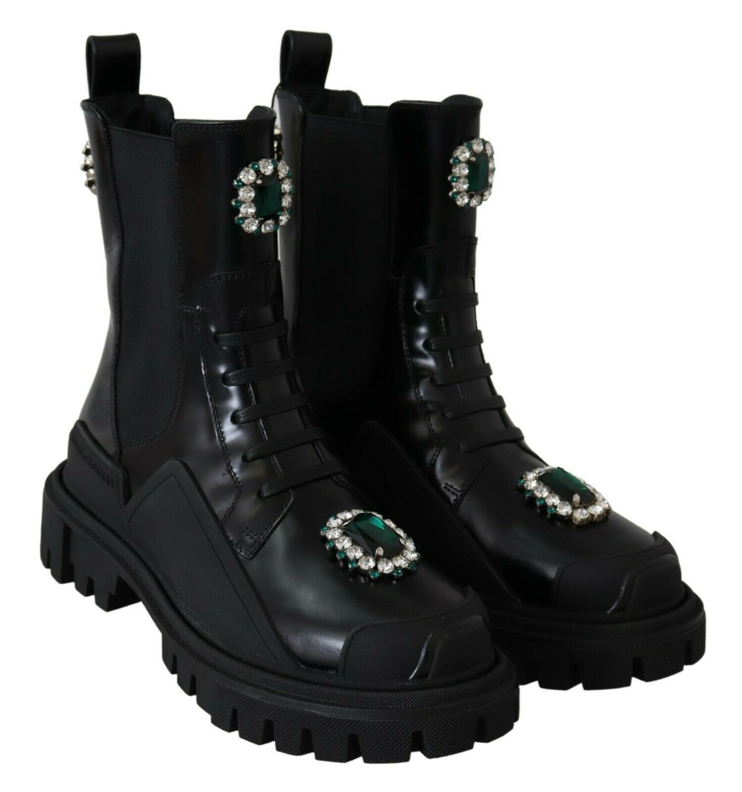 Leather Crystal Combat Women's Boots - Dolce & Gabbana - Modalova