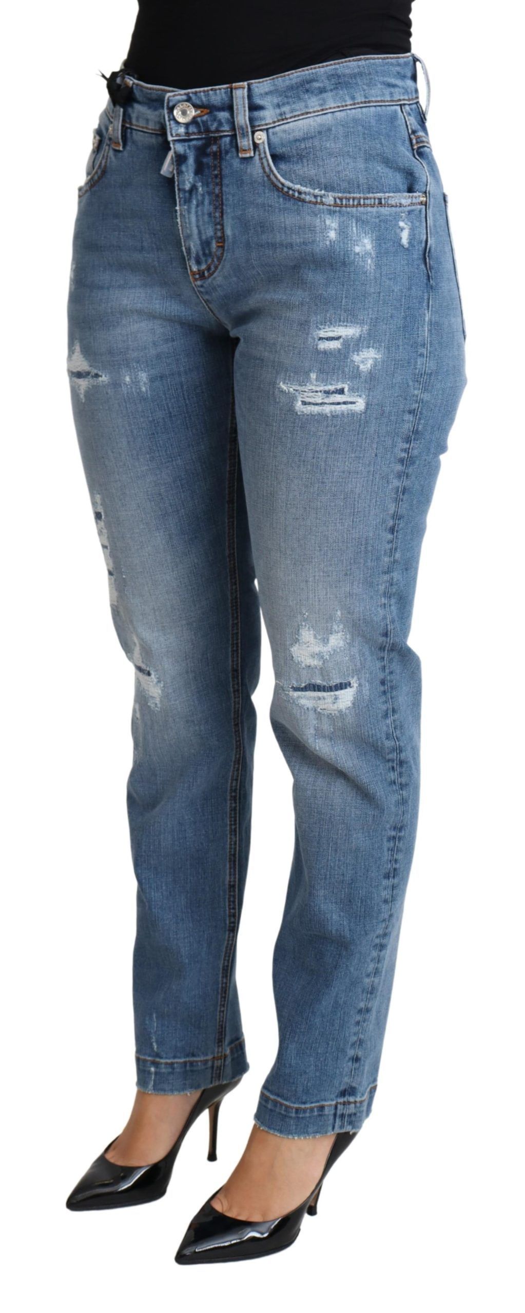 Tattered Skinny Denim Cotton Blend Women's Jeans - Dolce & Gabbana - Modalova