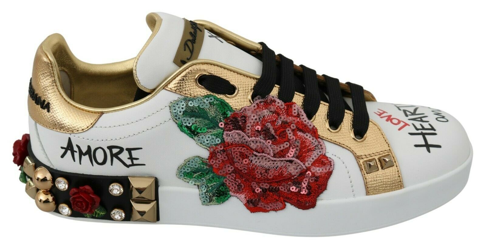 Roses Sequined Crystal Womens Sneakers Shoes - Dolce & Gabbana - Modalova