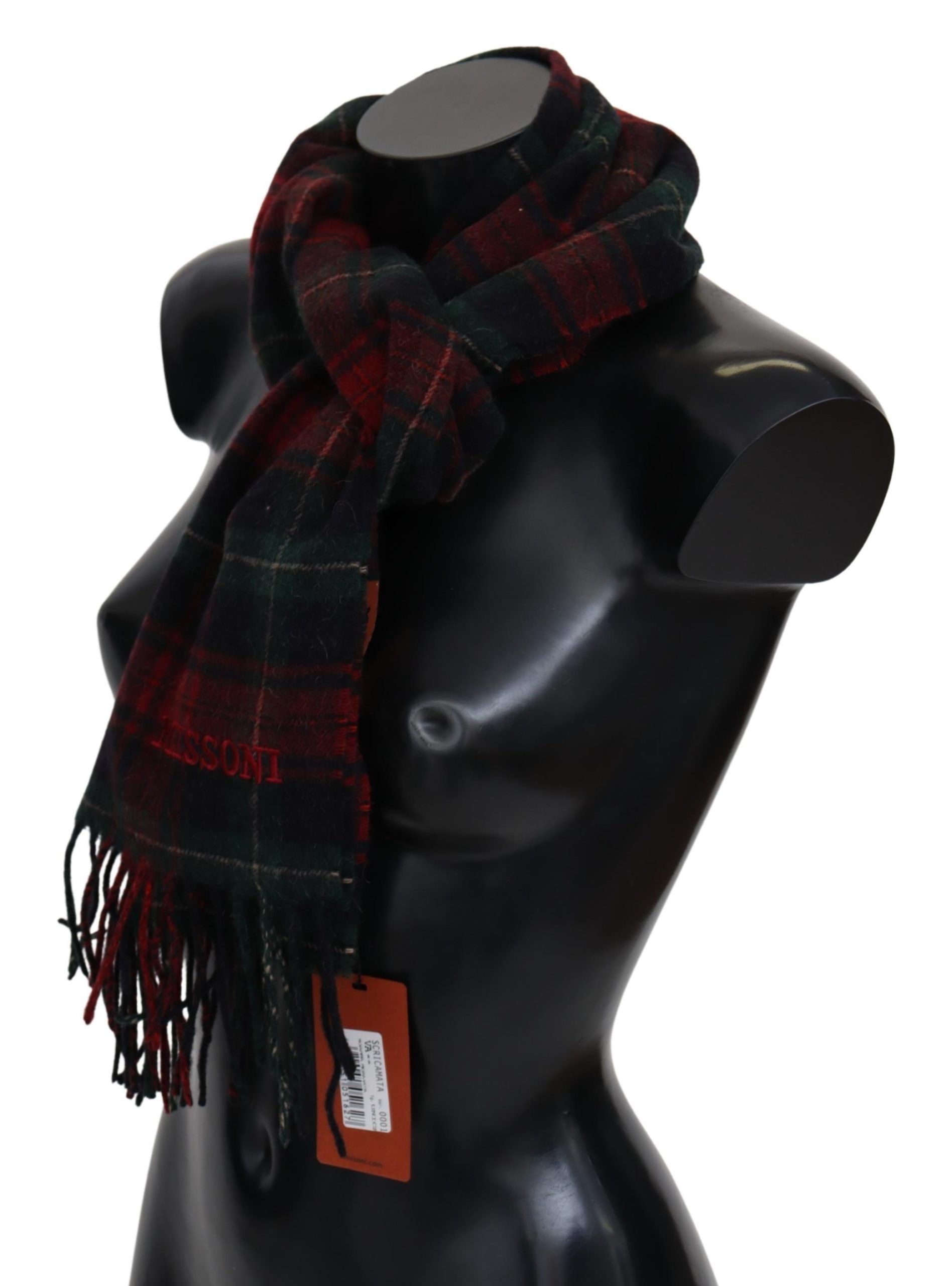 Black Red Check Wool Unisex Neck Wrap Fringes Men's Scarf - Missoni - Modalova