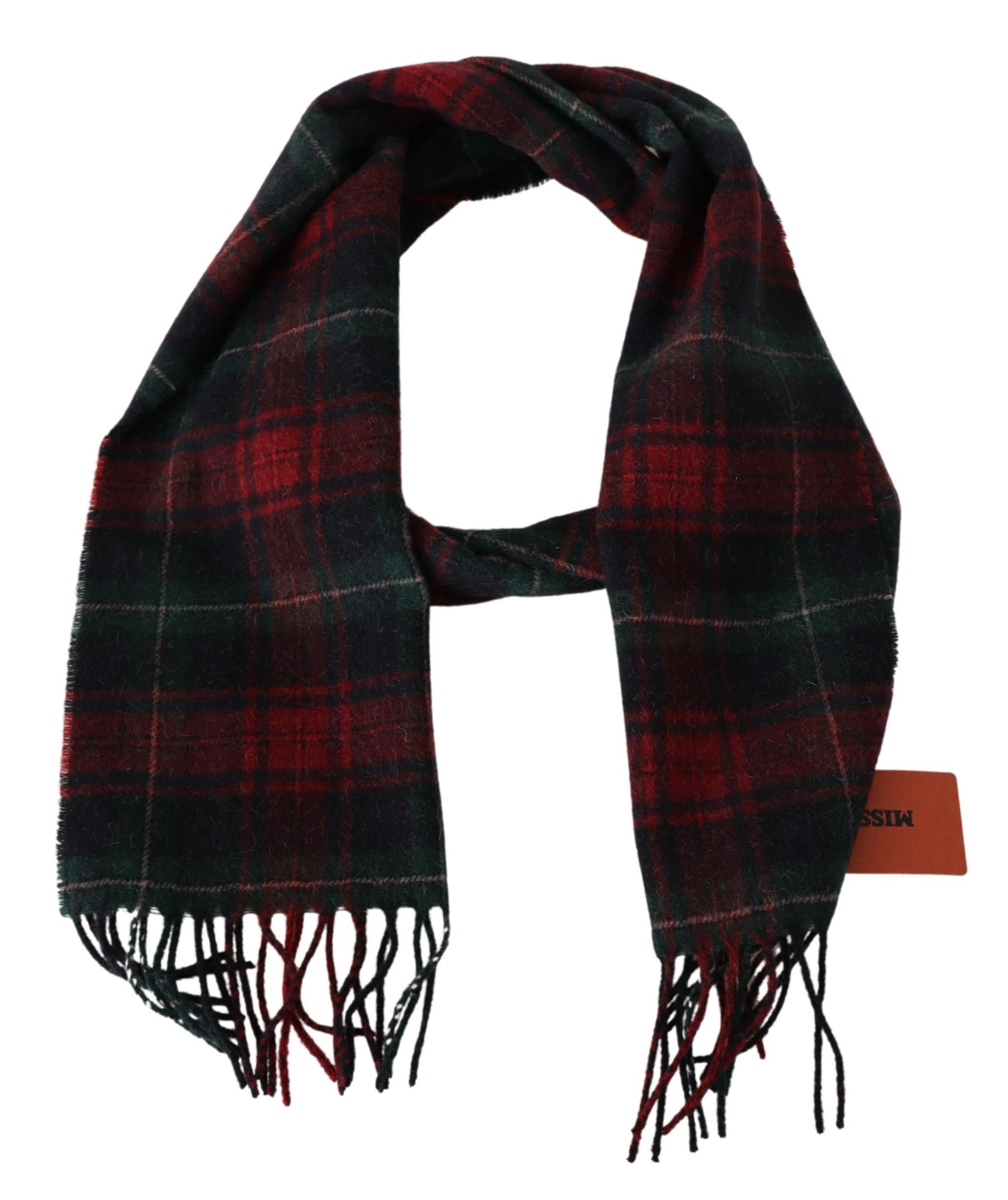 Black Red Check Wool Unisex Neck Wrap Fringes Men's Scarf - Missoni - Modalova