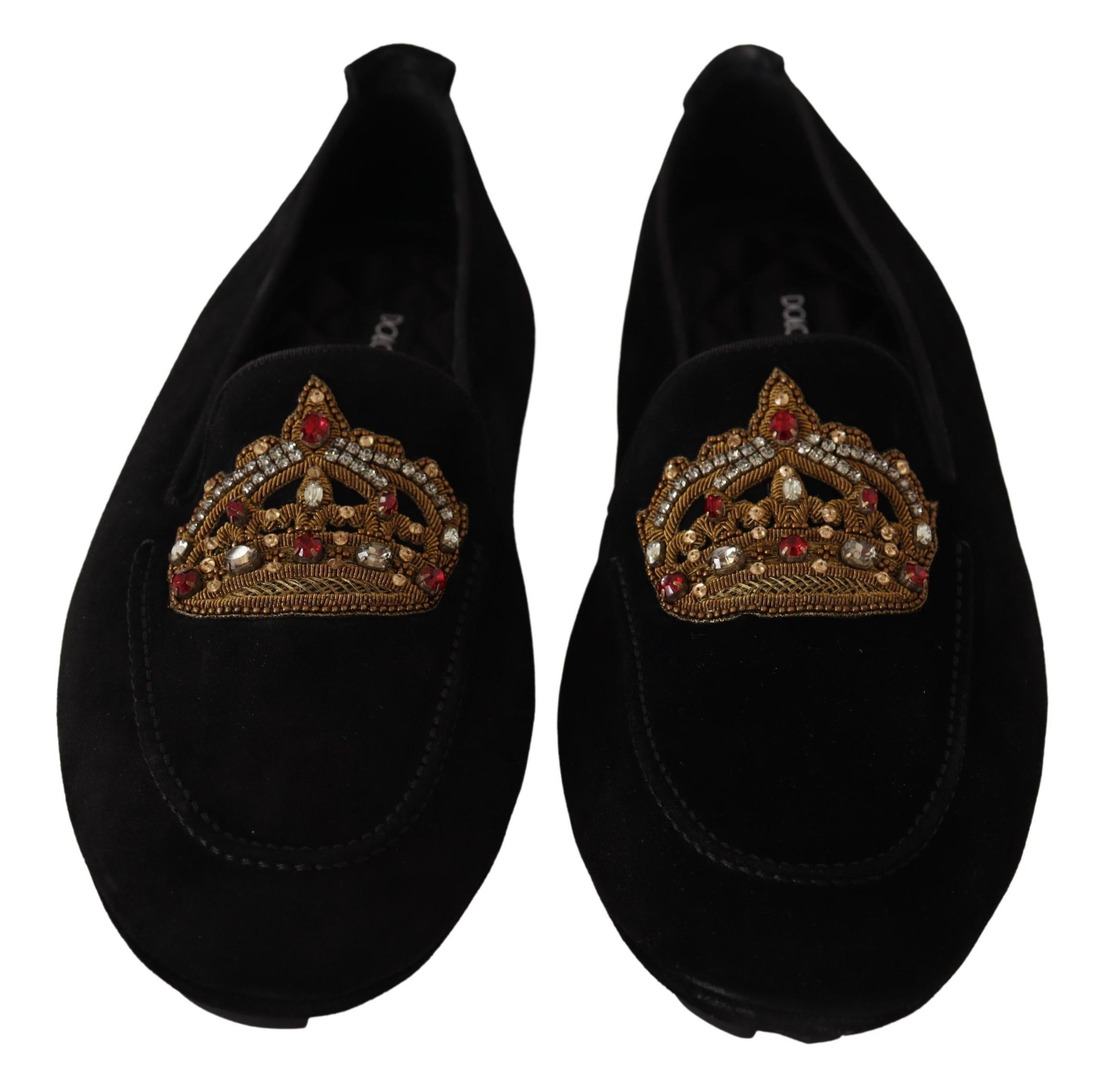 Leather Crystal Gold Crown Loafers Men's Shoes - Dolce & Gabbana - Modalova