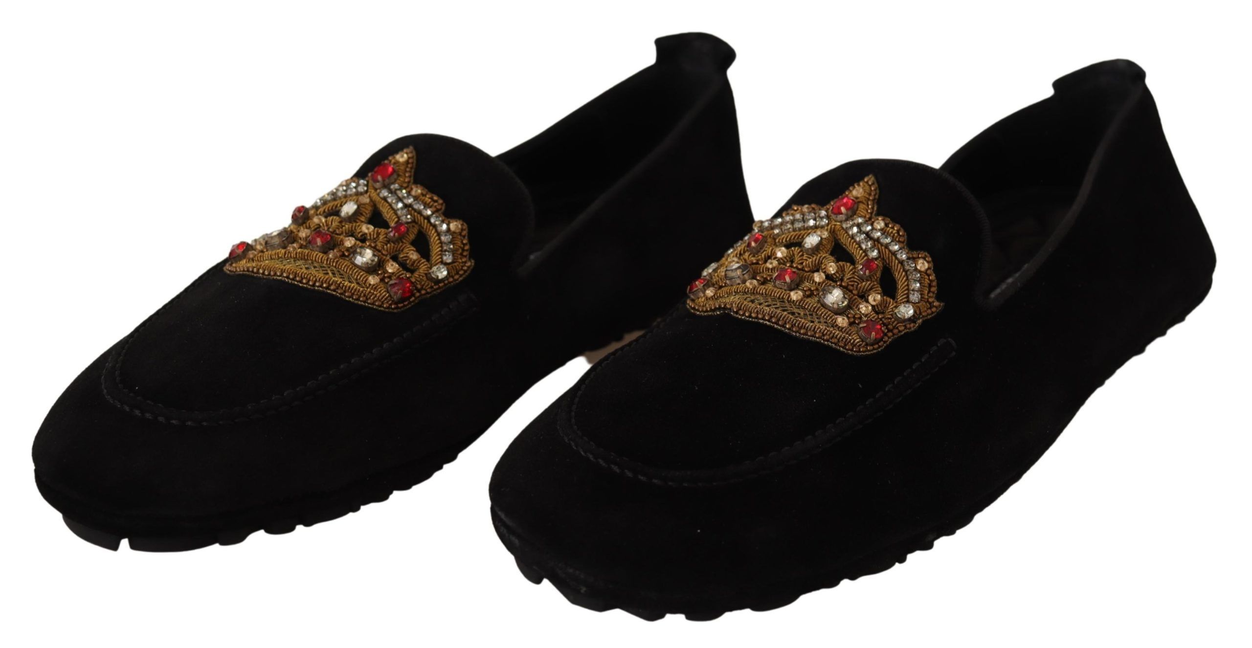 Leather Crystal Gold Crown Loafers Men's Shoes - Dolce & Gabbana - Modalova