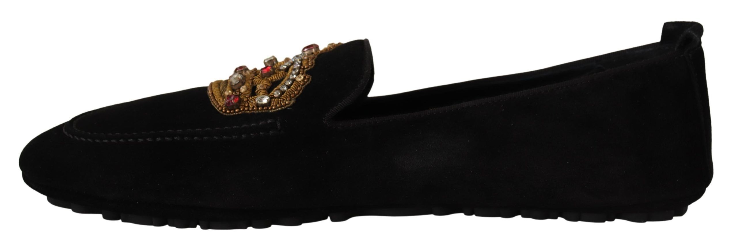 Leather Crystal Gold Crown Loafers Men's Shoes - Dolce & Gabbana - Modalova