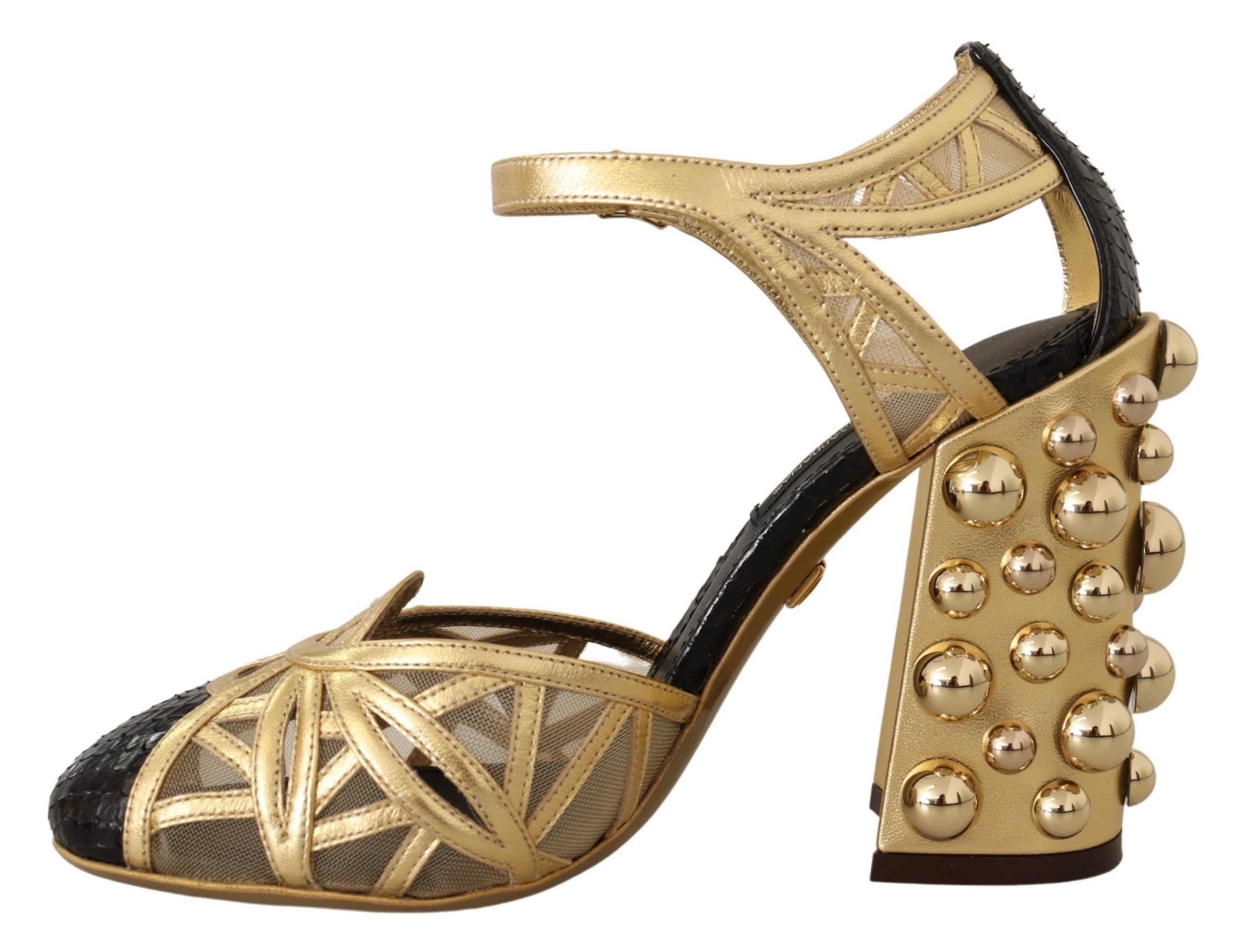 Gold Leather Studded Ankle Straps Women's Shoes - Dolce & Gabbana - Modalova