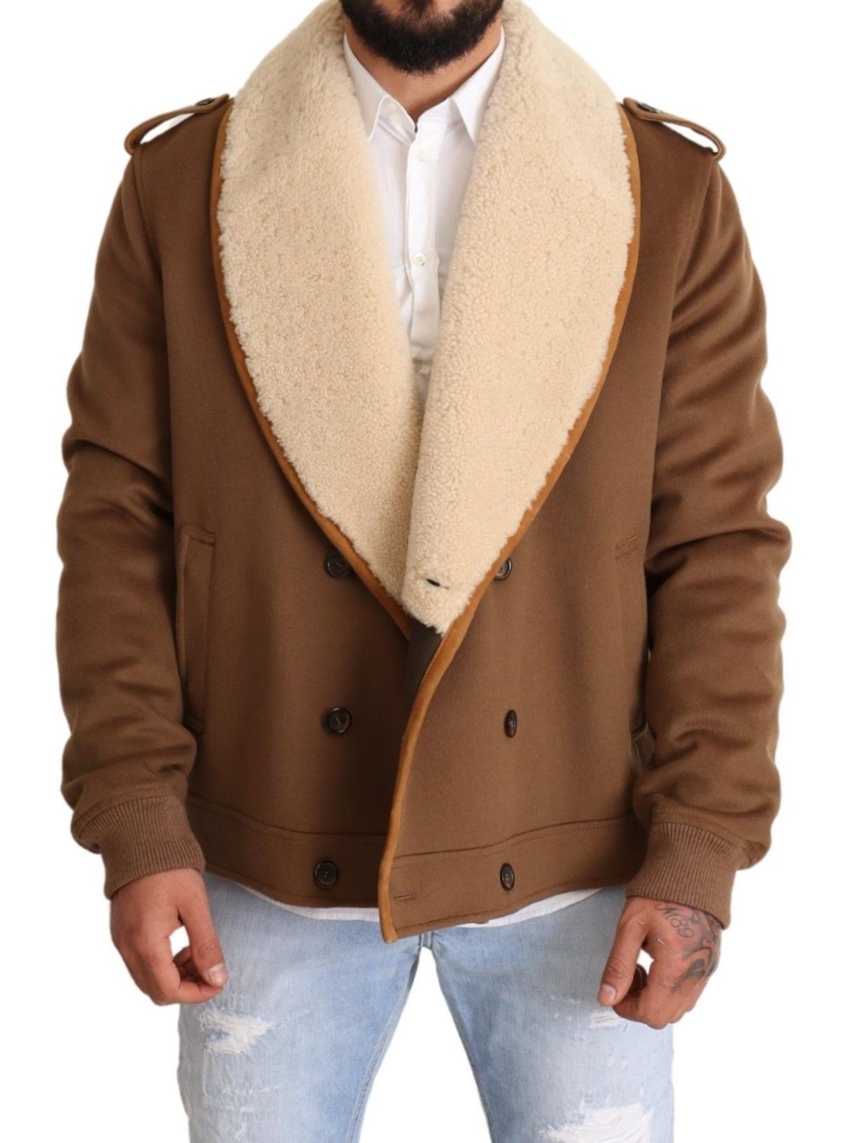 Double Breasted Shearling Coat Men's Jacket - Dolce & Gabbana - Modalova