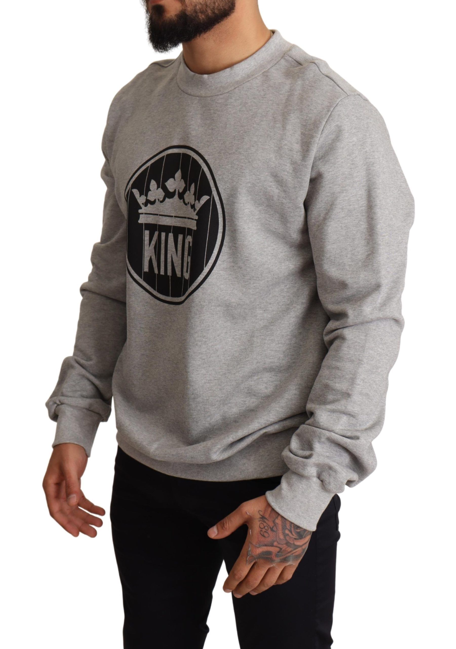 Crown King Print Cotton Men's Sweater - Dolce & Gabbana - Modalova