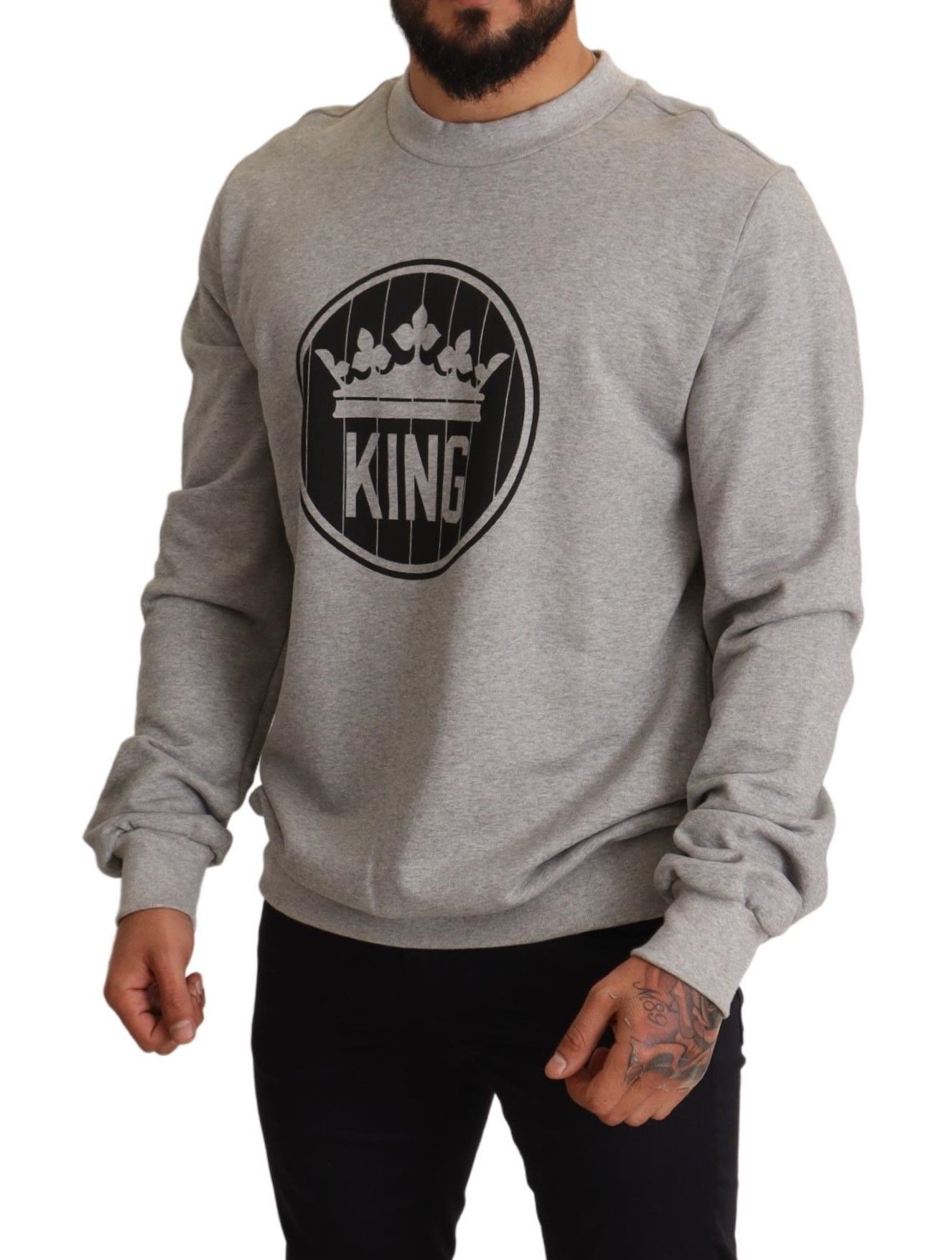 Crown King Print Cotton Men's Sweater - Dolce & Gabbana - Modalova