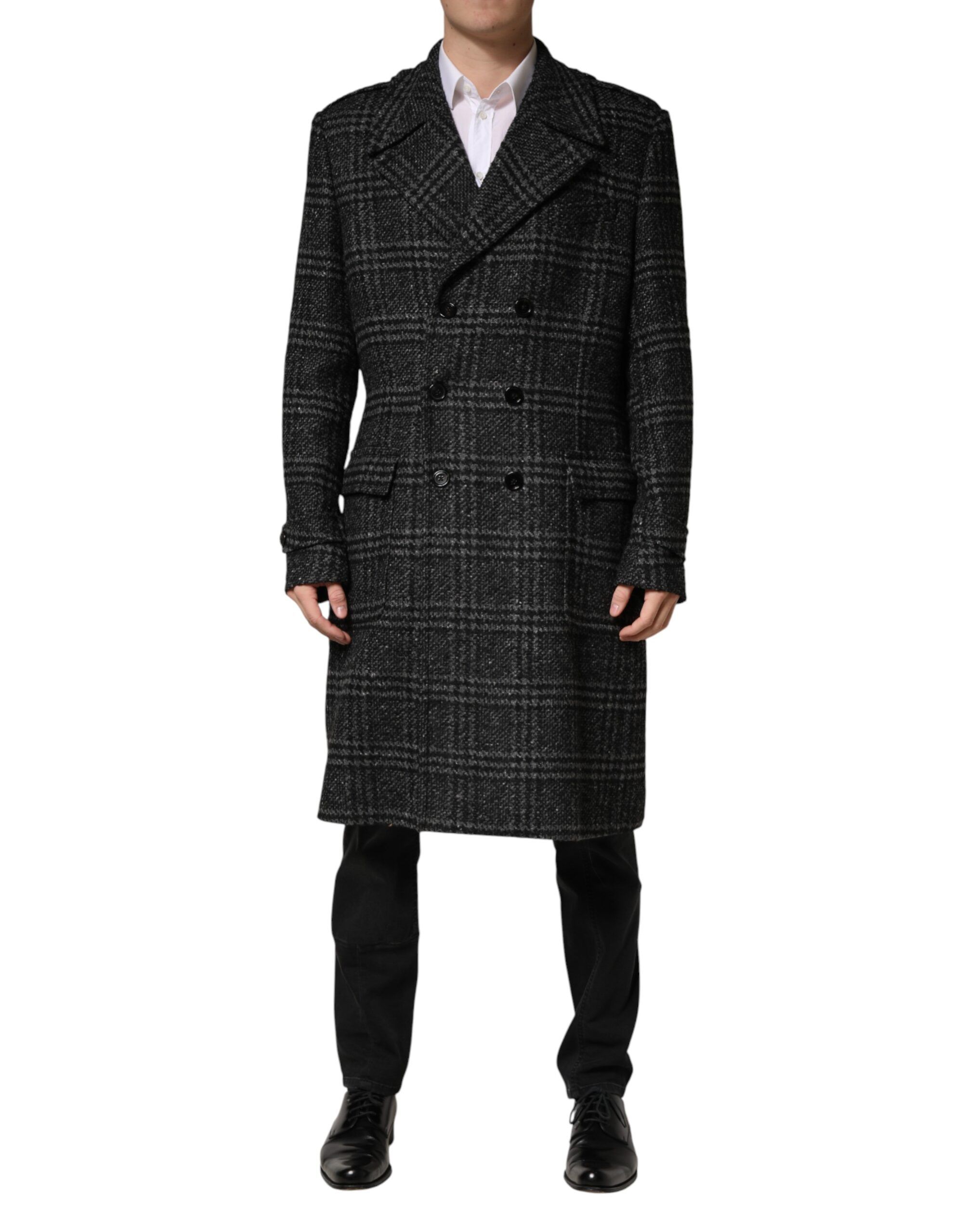 Double Breasted Plaid Wool Coat Men's Jacket - Dolce & Gabbana - Modalova