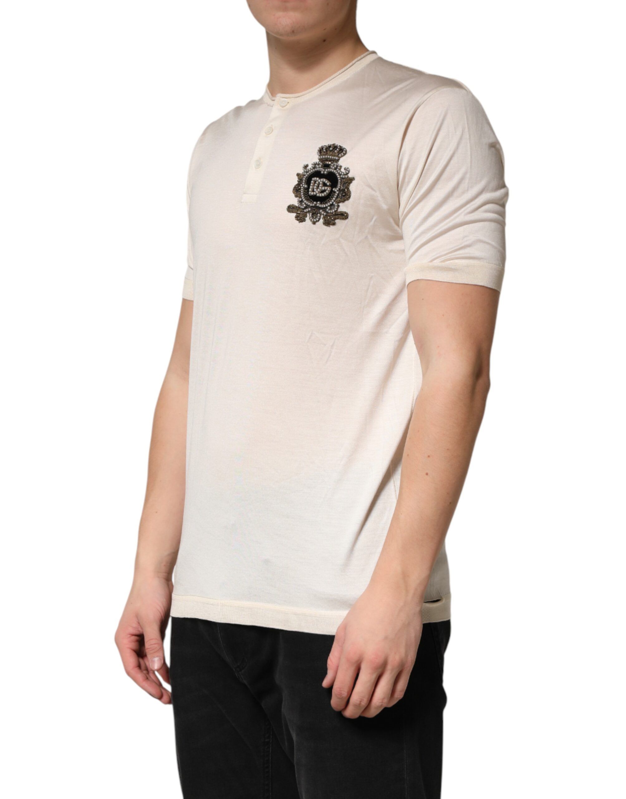 Off Silk Logo Patch Men Henley Men's T-shirt (Pre-Owned) - Dolce & Gabbana - Modalova