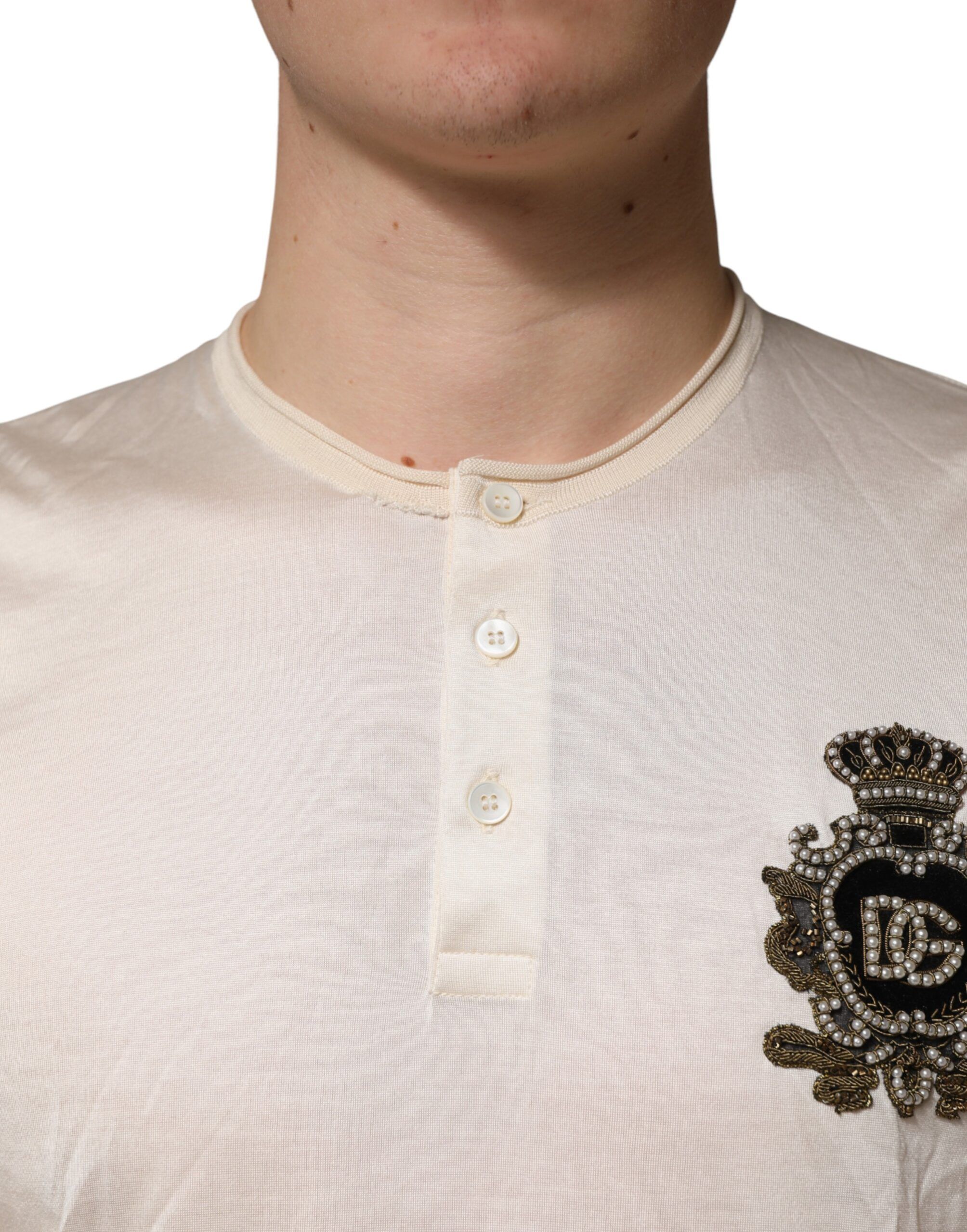 Off Silk Logo Patch Men Henley Men's T-shirt (Pre-Owned) - Dolce & Gabbana - Modalova