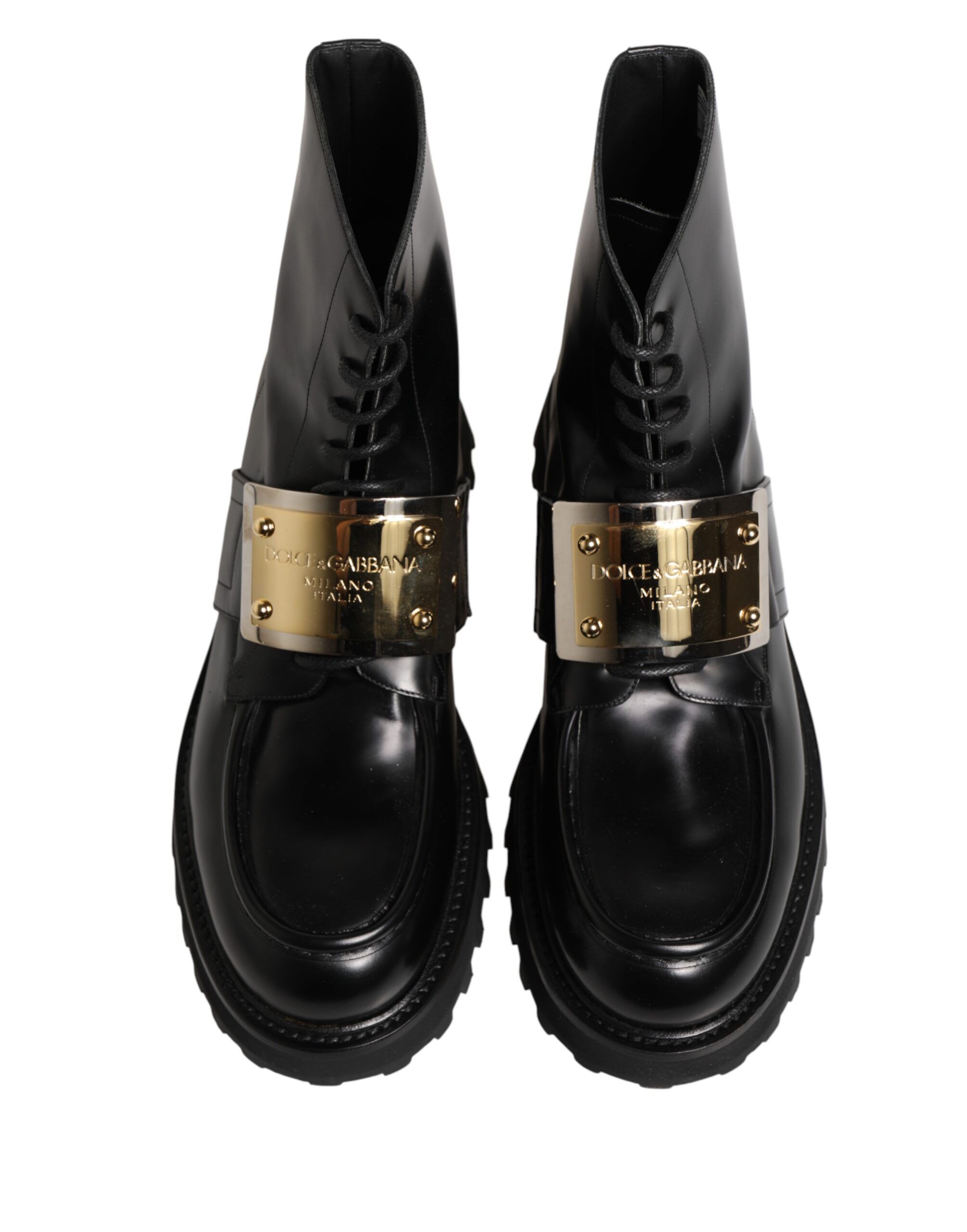 Leather DG Plaque Lace Up Boots Men's Shoes - Dolce & Gabbana - Modalova