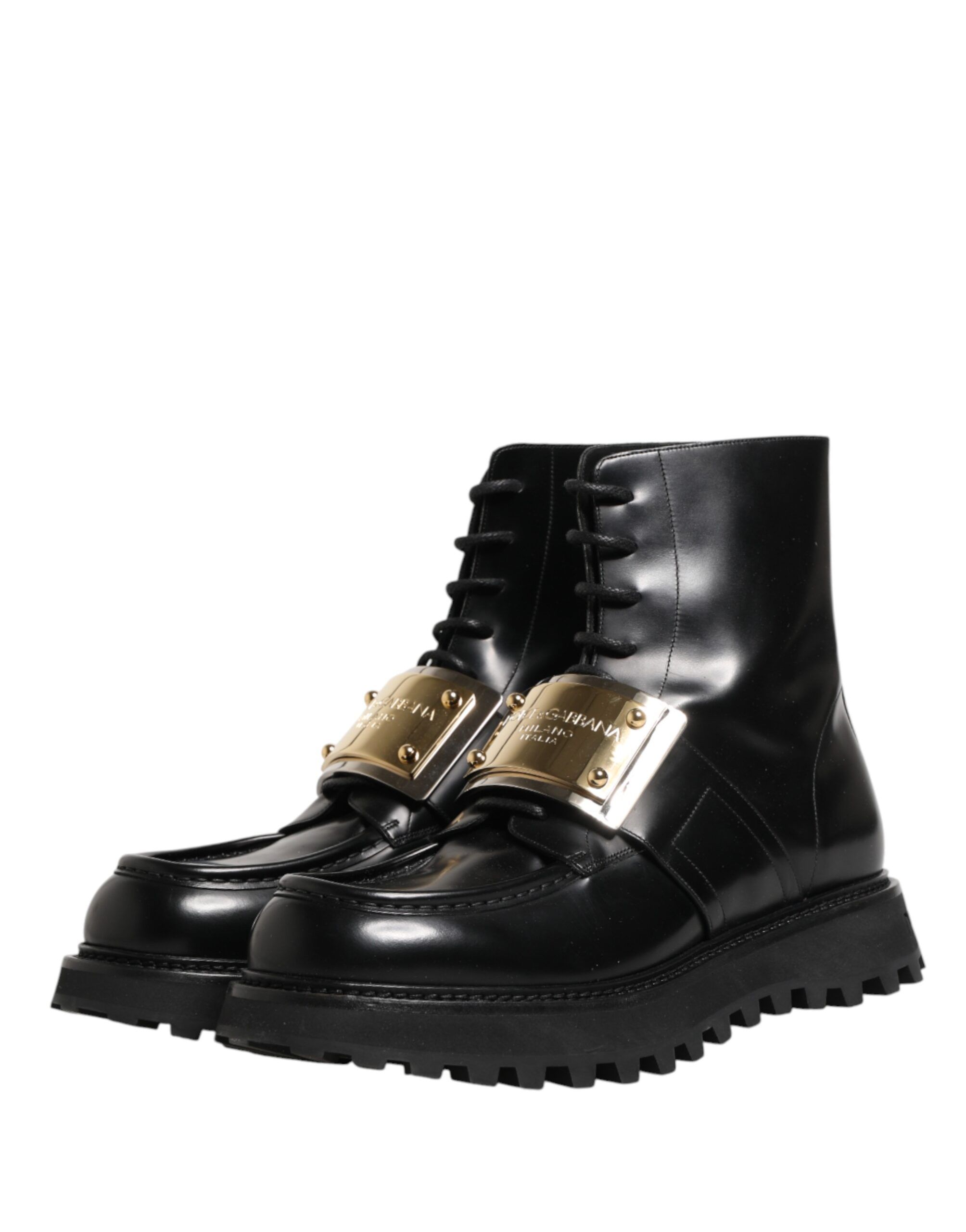Leather DG Plaque Lace Up Boots Men's Shoes - Dolce & Gabbana - Modalova