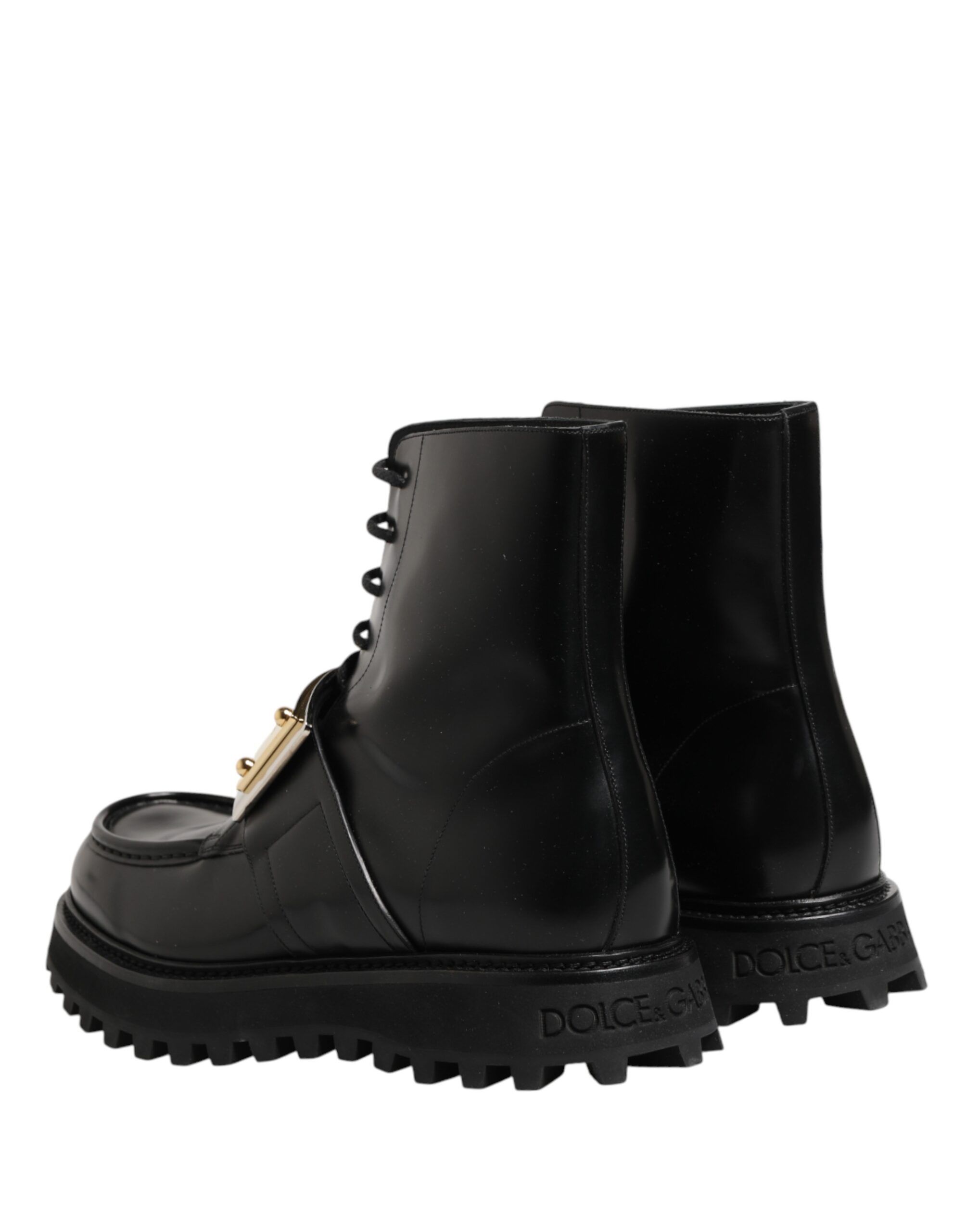 Leather DG Plaque Lace Up Boots Men's Shoes - Dolce & Gabbana - Modalova