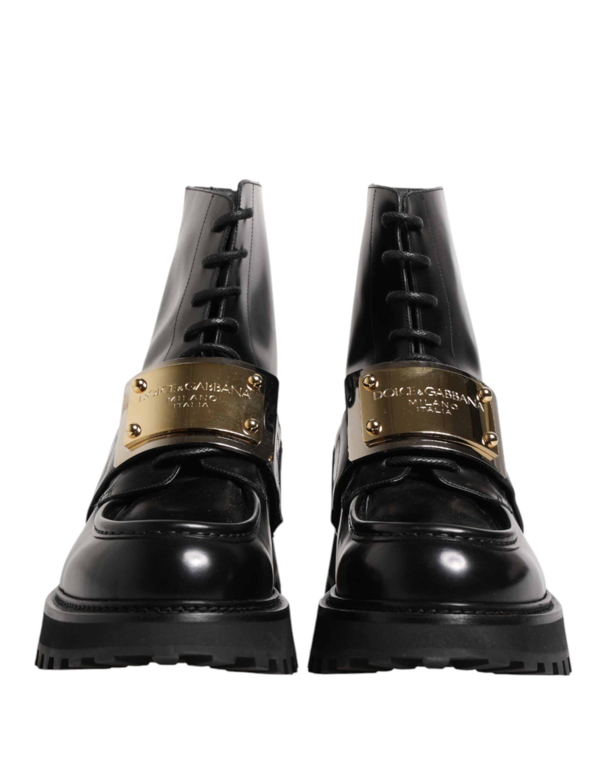 Leather DG Plaque Lace Up Boots Men's Shoes - Dolce & Gabbana - Modalova