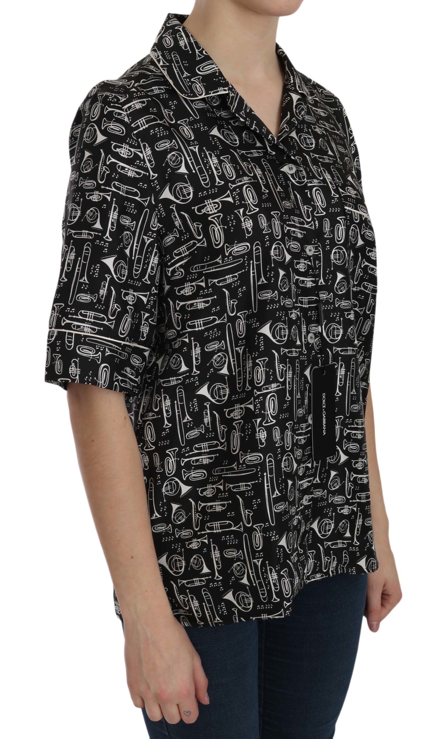 Musical Instrument Print Silk Women's Top - Dolce & Gabbana - Modalova