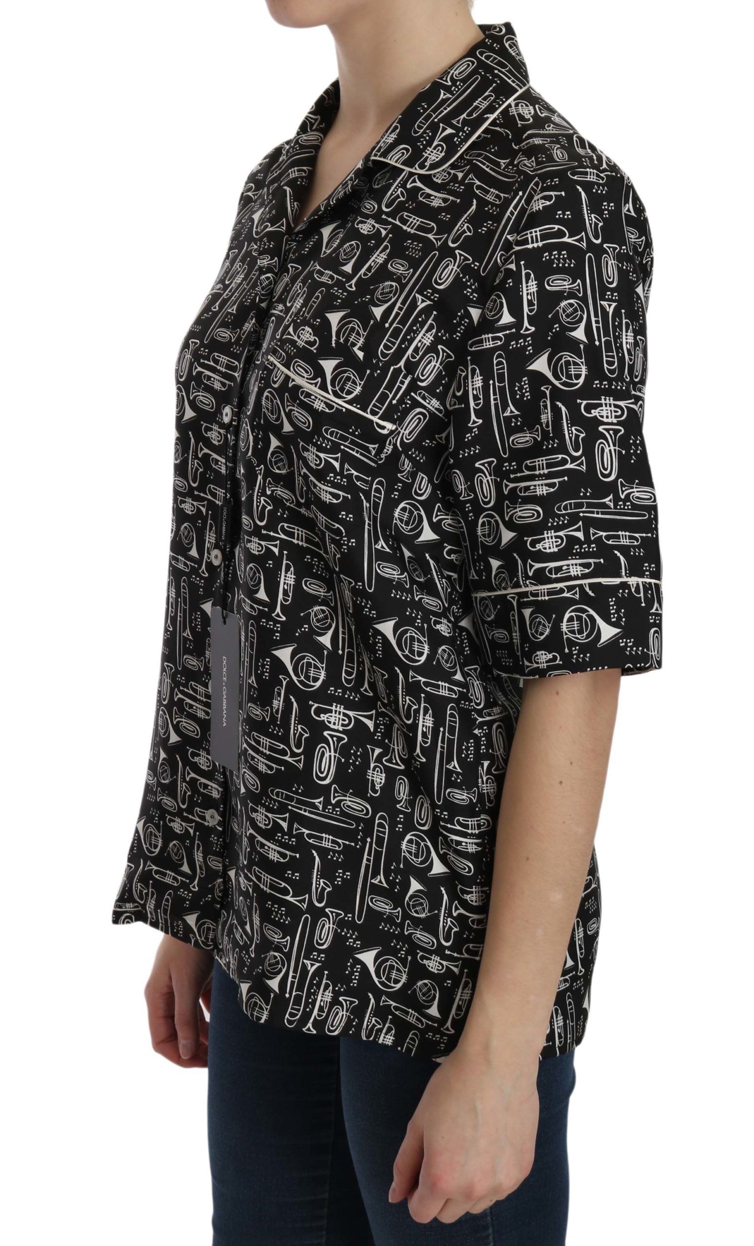 Musical Instrument Print Silk Women's Top - Dolce & Gabbana - Modalova