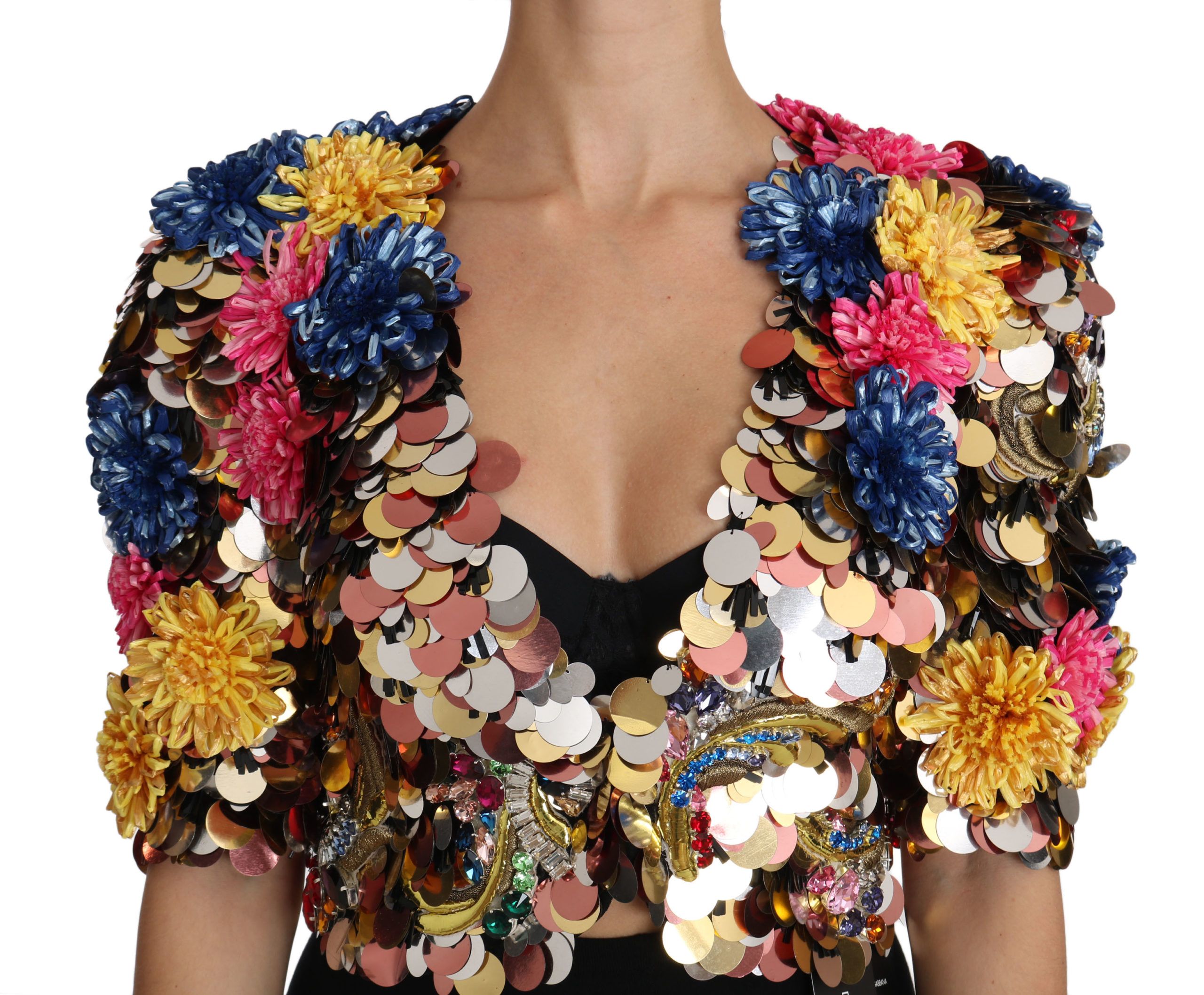 Crystal Sequined Floral Jacket Women's Coat - Dolce & Gabbana - Modalova
