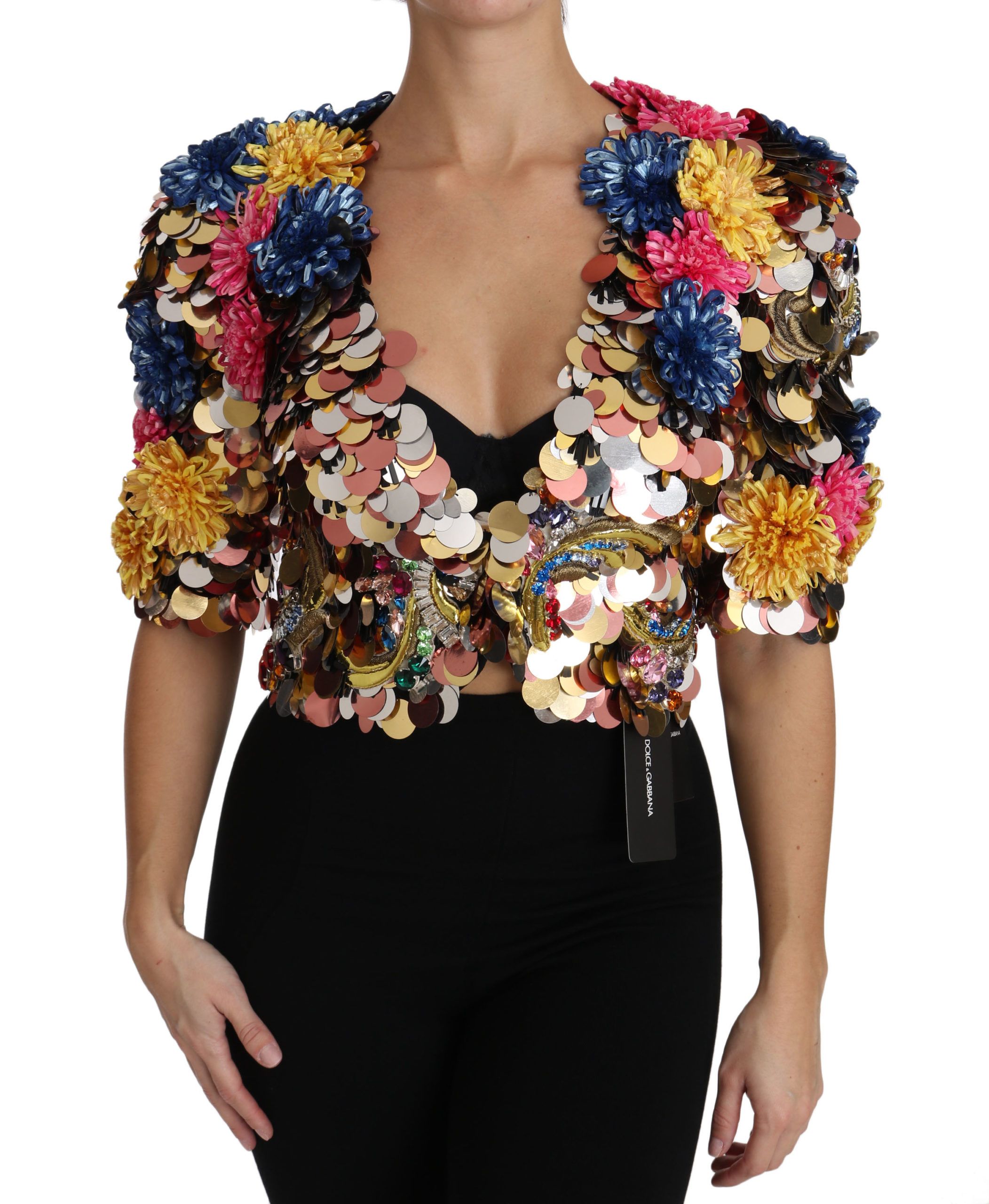 Crystal Sequined Floral Jacket Women's Coat - Dolce & Gabbana - Modalova