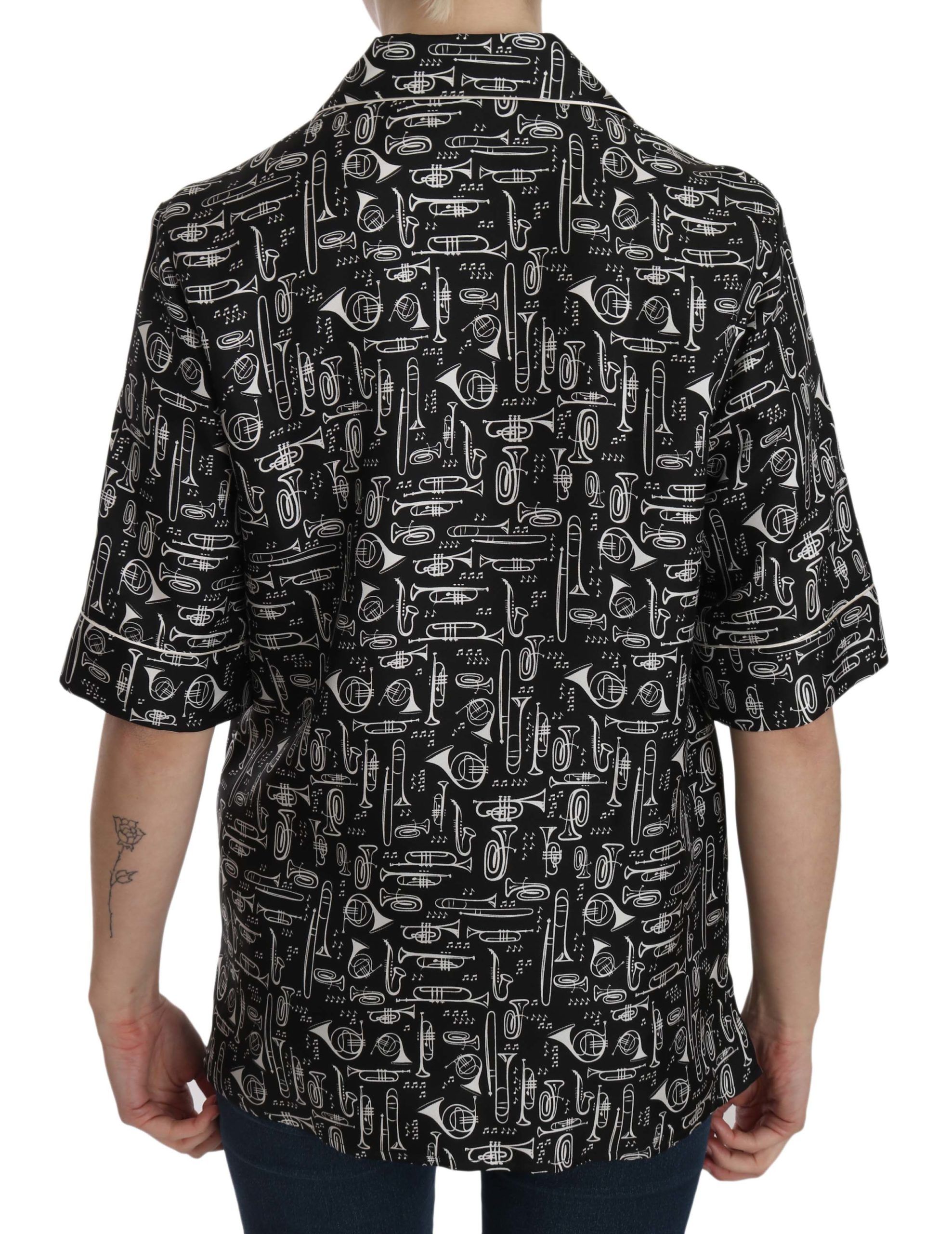 Musical Instrument Print Silk Women's Top - Dolce & Gabbana - Modalova