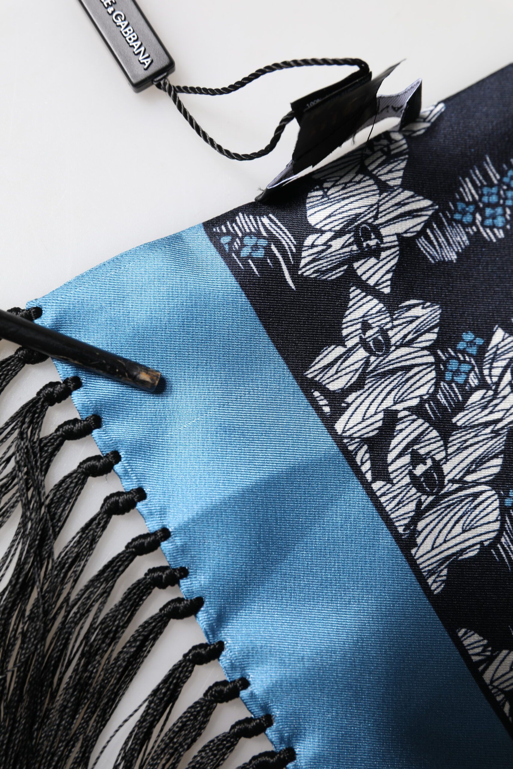 Black Blue Silk Floral Pattern Fringe 140cm x 16cm Men's Scarf (Pre-Owned) - Dolce & Gabbana - Modalova