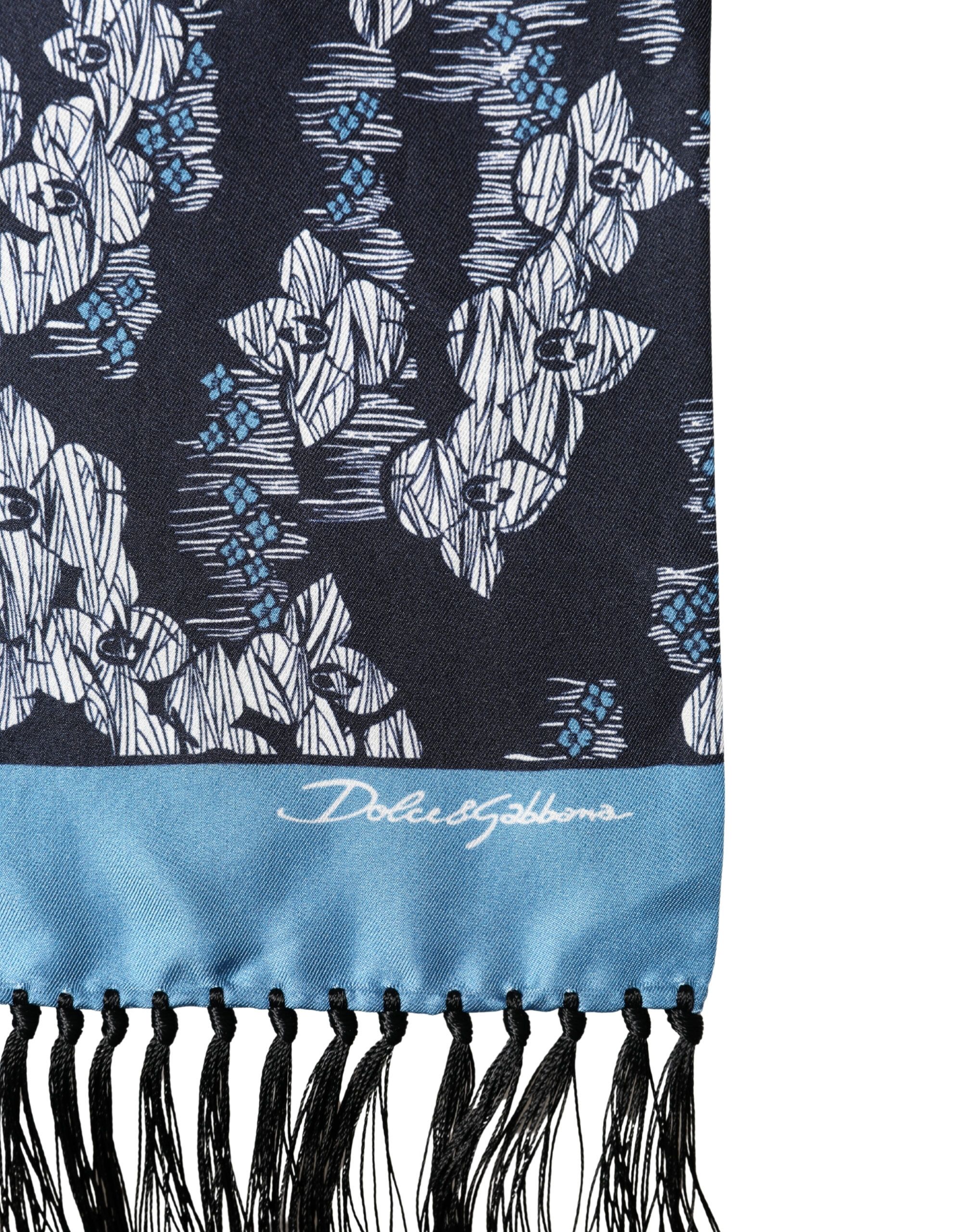 Black Blue Silk Floral Pattern Fringe 140cm x 16cm Men's Scarf (Pre-Owned) - Dolce & Gabbana - Modalova