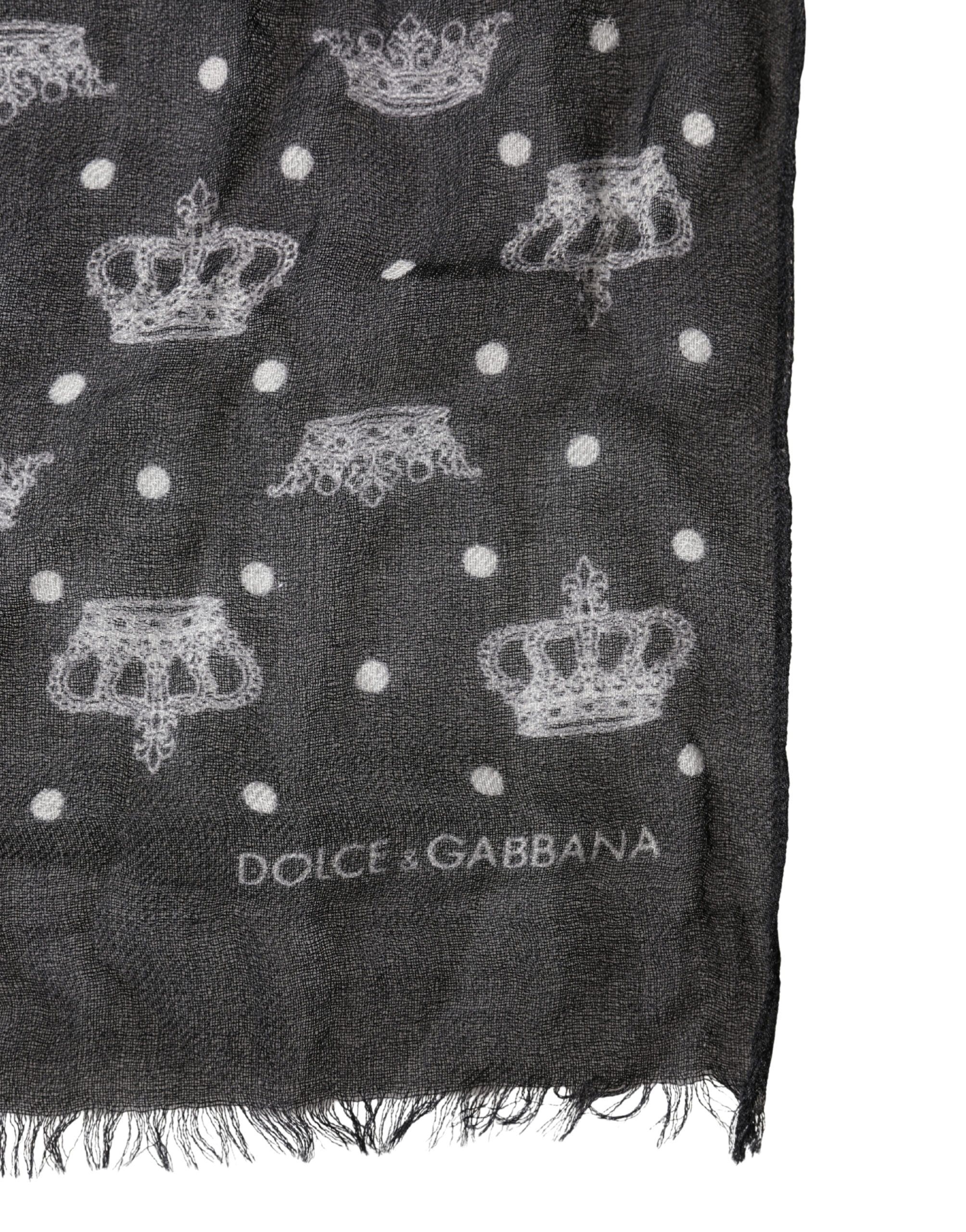 Black Wool Crown Print Fringe Neck Wrap 180cm x 65cm Men's Scarf (Pre-Owned) - Dolce & Gabbana - Modalova