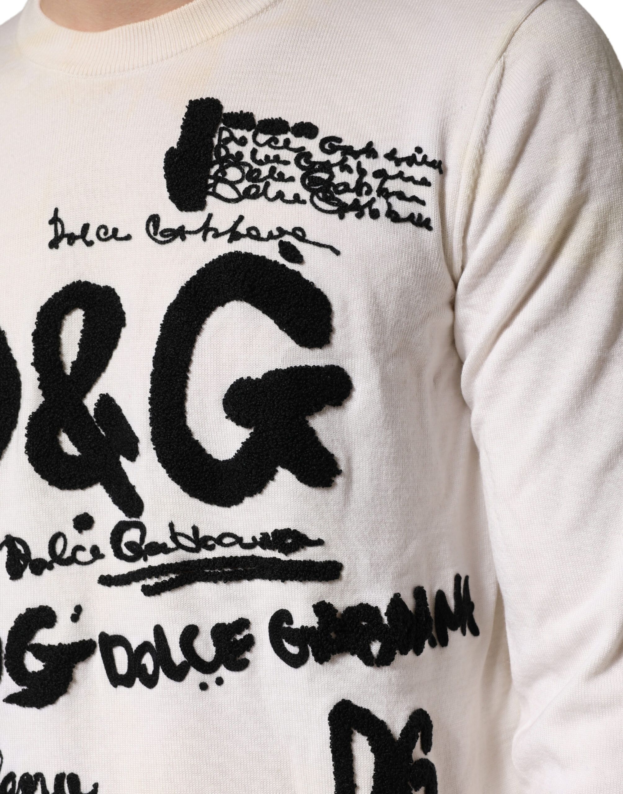 White Virgin Wool Graphic Logo Crewneck Men's Sweater - Dolce & Gabbana - Modalova