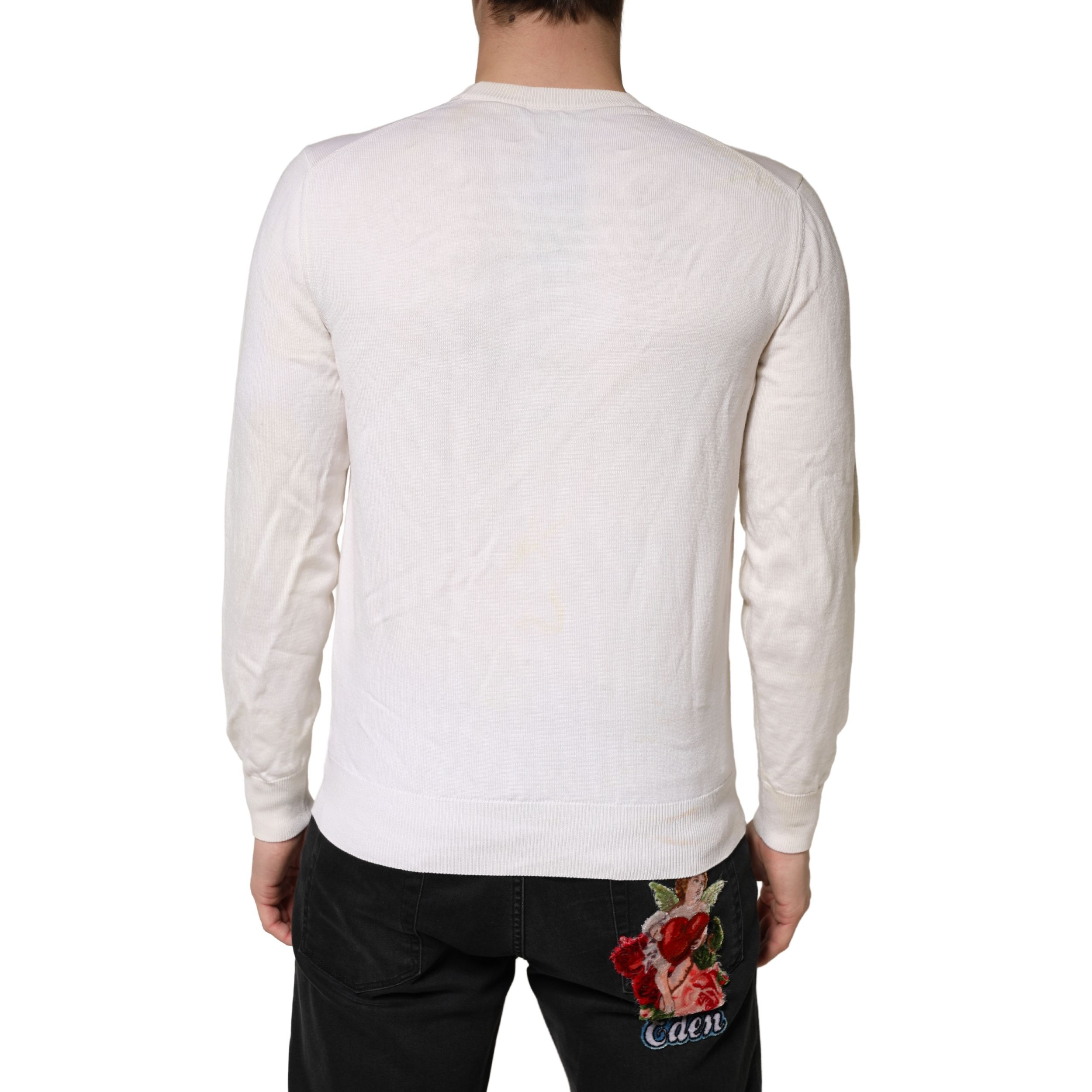 White Virgin Wool Graphic Logo Crewneck Men's Sweater - Dolce & Gabbana - Modalova