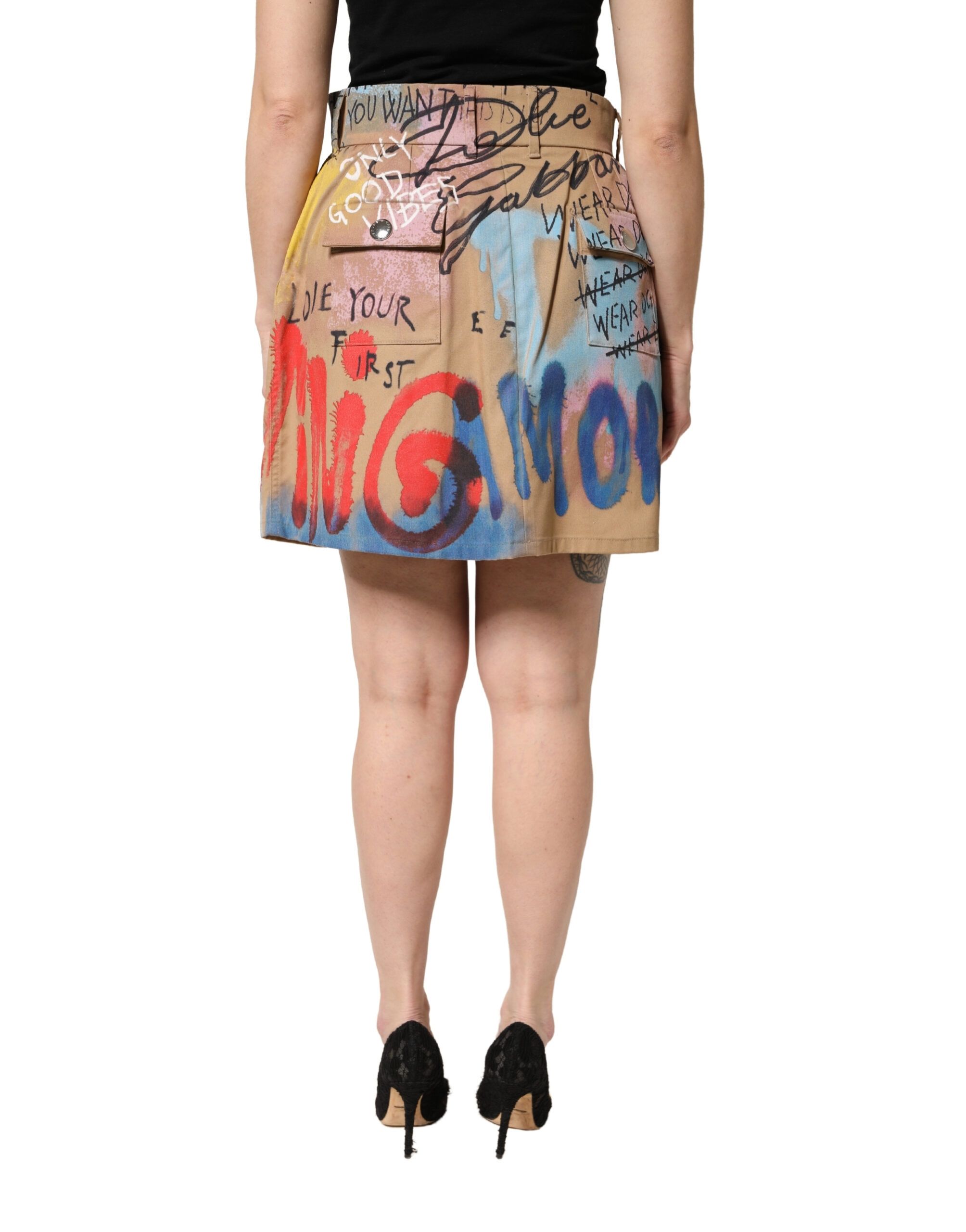 Graffiti Print Cotton Blend Mini Women's Skirt - Dolce & Gabbana - Modalova